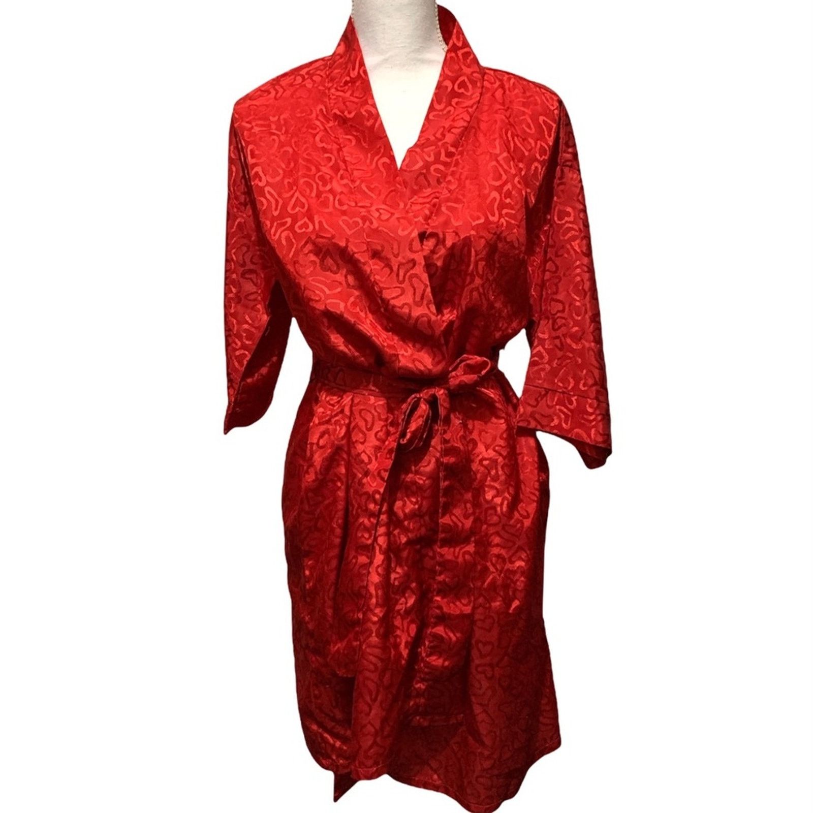 Other Vintage Shorty Red Ghost Heart Damask Print Robe MED Size ONE SIZE - 1 Thumbnail