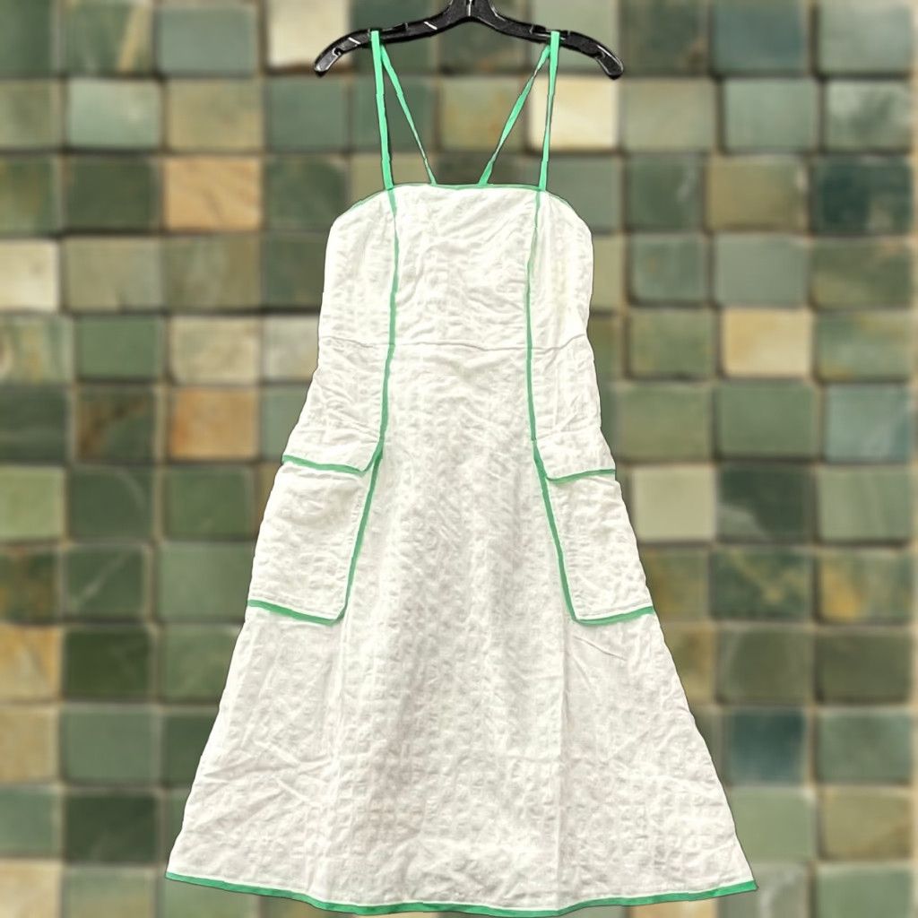 ANTHROPOLOGIE Celandine Sleeveless Piped Midi Dress Women M Ivory Tank Dress  Midi Womens XS? Wait.