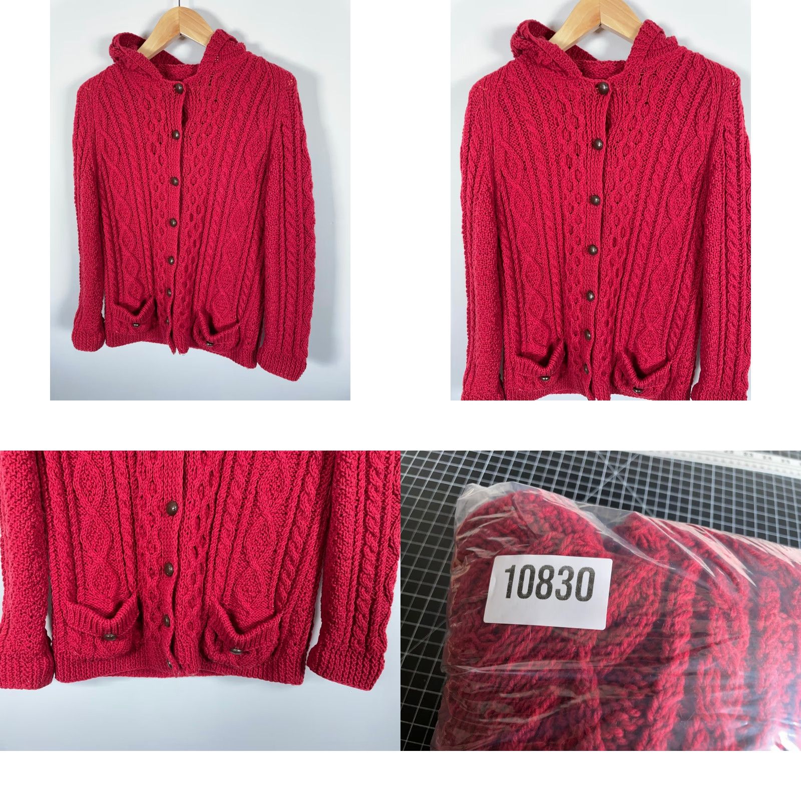 Vintage VINTAGE Unbranded Red Wool Cable Knit Hooded Sweater Women Medium Heavyweight Cardigan Crew Neck Long Sleeve Fall Winter Mens? Size M / US 6-8 / IT 42-44 - 8 Thumbnail