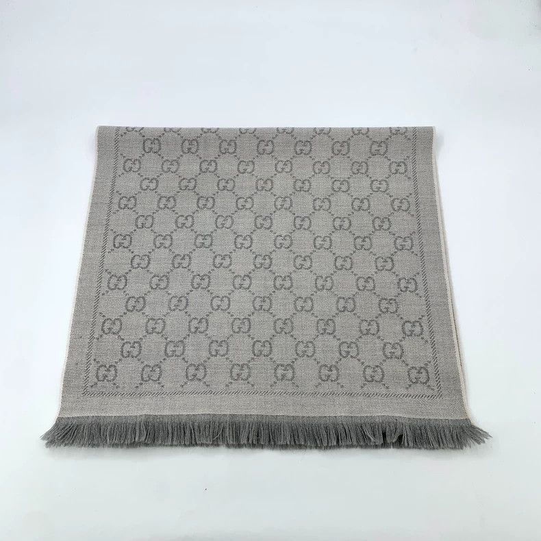 Gucci GucciGray logo jacquard full-print wool tassel scarf 2503-N Size ONE SIZE - 1 Thumbnail