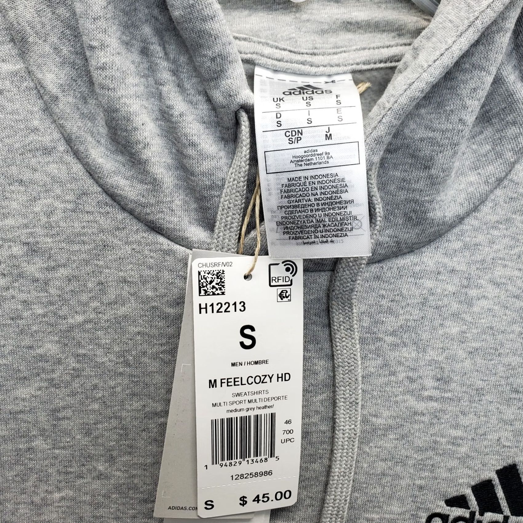 Adidas Adidas Hoodie Mens Gray Pullover Hooded Fleece Lined Kangaroo Pocket Ribbed Cuff Hem Size US S / EU 44-46 / 1 - 6 Thumbnail