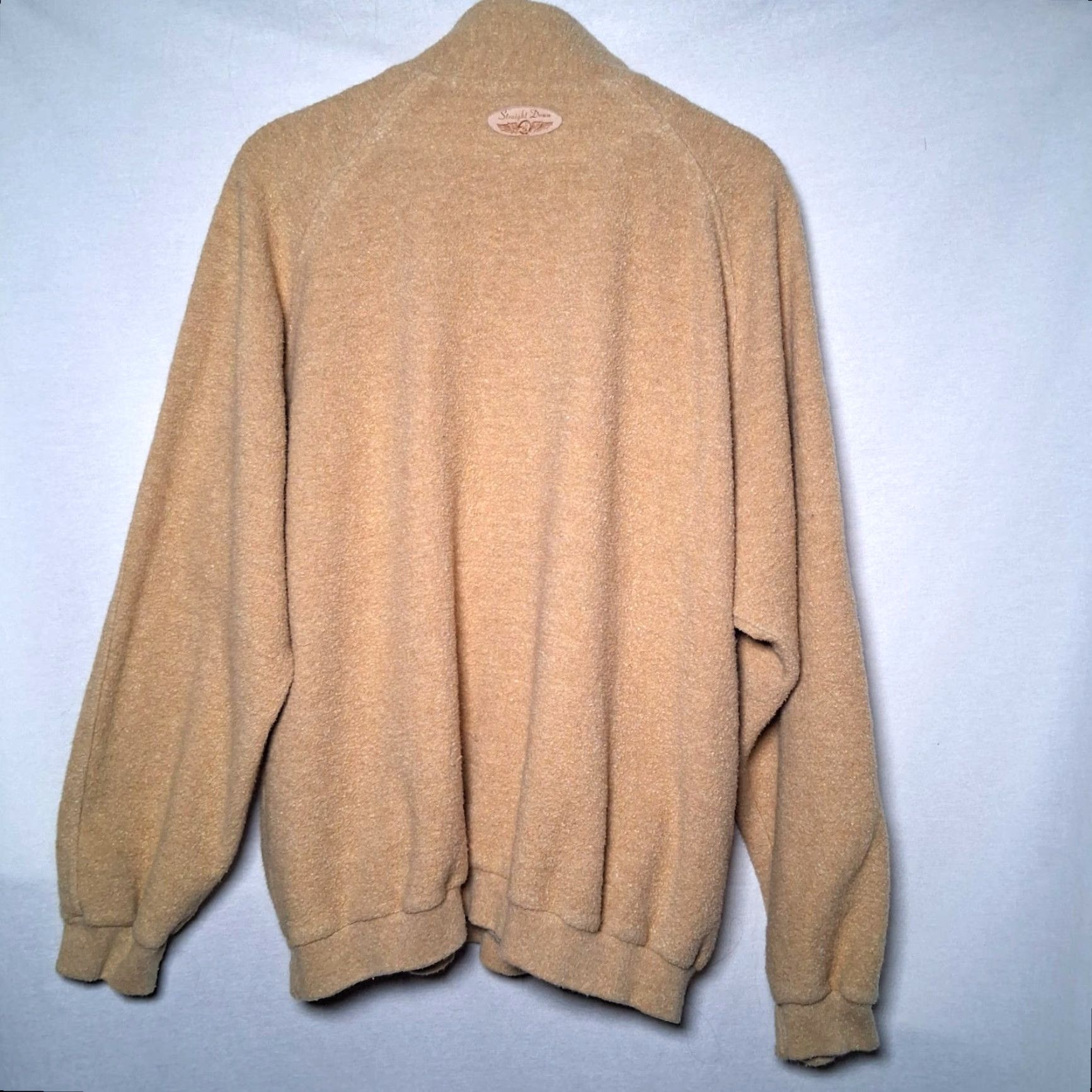 CLOT Straight Down Jacket Mens XL Pullover 1/4 Zip Fleece Tan Cotton Blend Terry Cloth USA Made Size US XL / EU 56 / 4 - 2 Thumbnail
