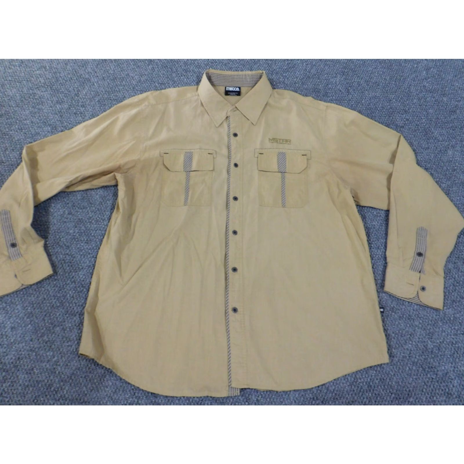 Vintage Mecca Shirt XXL Beige Men Button-Up Long Sleeve Collared 90s Vintage Classic Casual Button-Down Knit Cotton Size US XXL / EU 58 / 5 - 2 Thumbnail