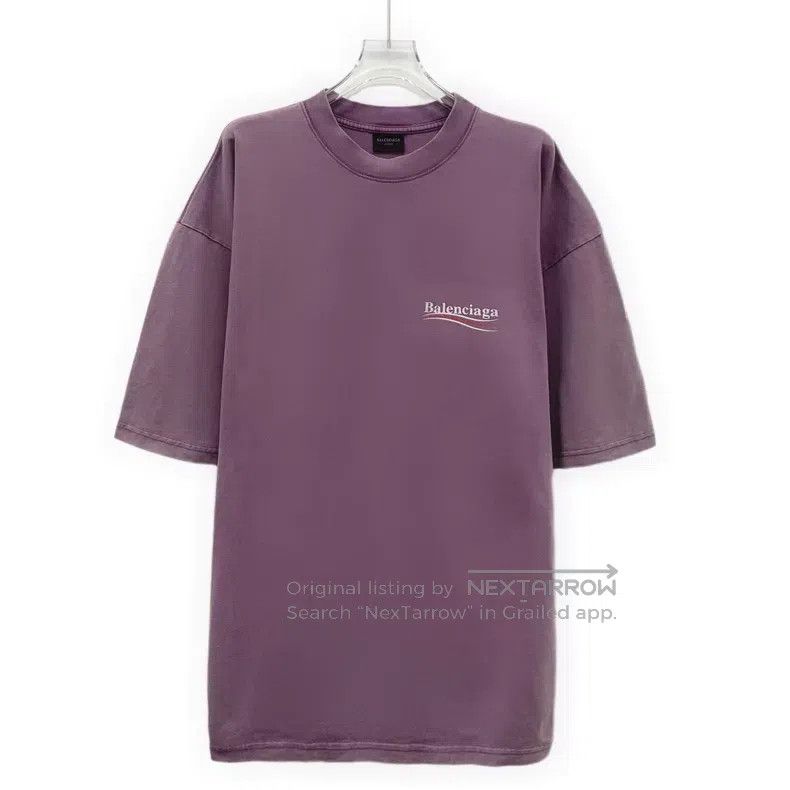 Balenciaga Balenciaga Purple Logo Letter Printed Cotton Round Neck Sh Size US XL / EU 56 / 4 - 1 Thumbnail