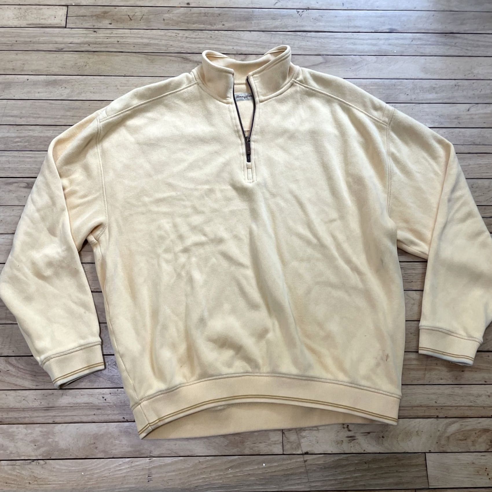 Tommy Bahama TOMMY BAHAMA Sweater Mens L 1/4 Zip Yellow Pullover Knit Mock Neck Long Sleeve Casual Classic Size US L / EU 52-54 / 3 - 3 Thumbnail