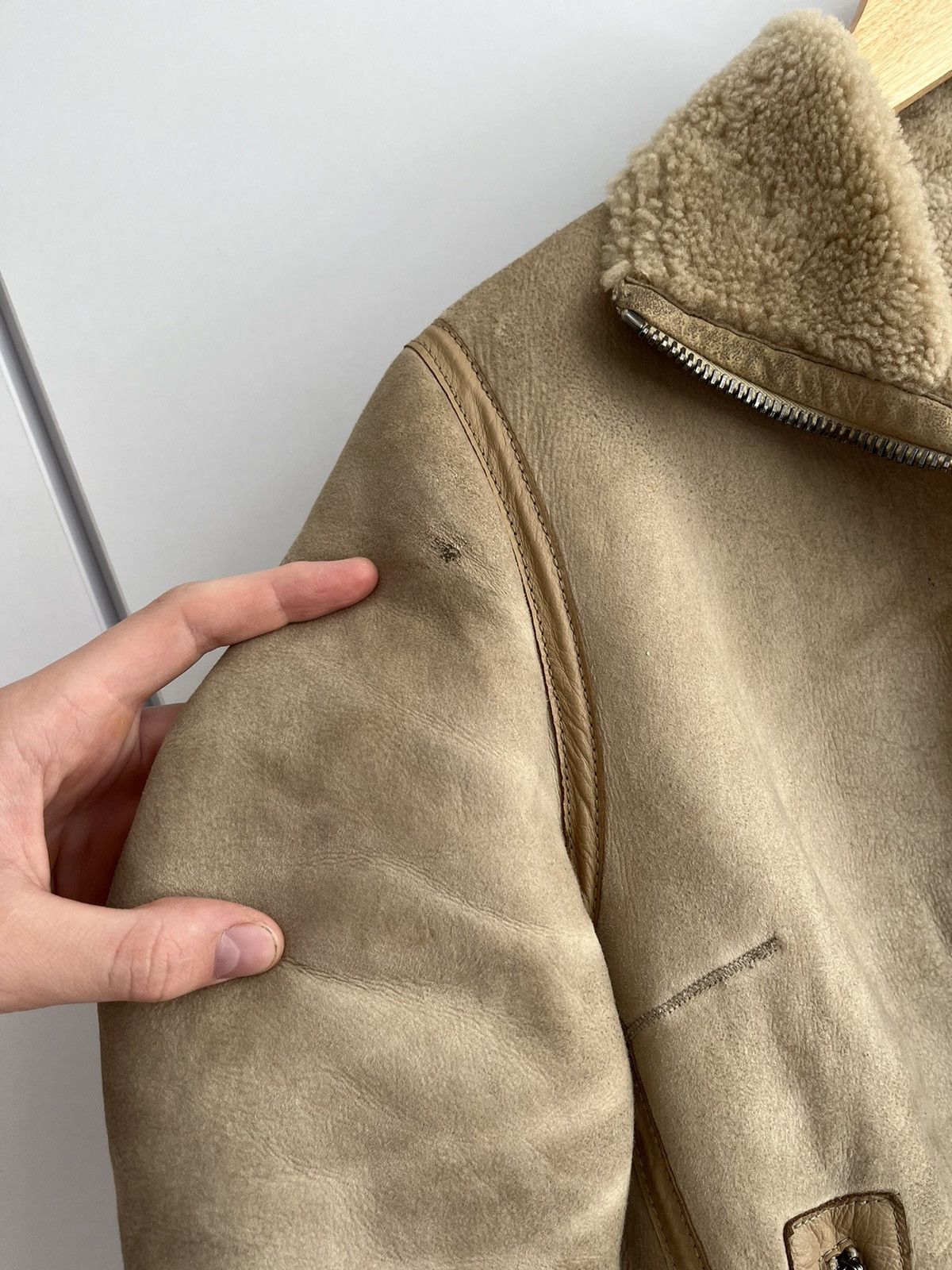 If Six Was Nine × Japanese Brand Distressed Leather Faux Beige Biker Jacket Fratelli Rossetti Size S / US 4 / IT 40 - 10 Thumbnail