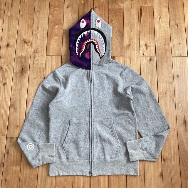 Bape BAPE Purple camo × Gray shark full zip hoodie a bathing ape Size US M / EU 48-50 / 2 - 2 Thumbnail