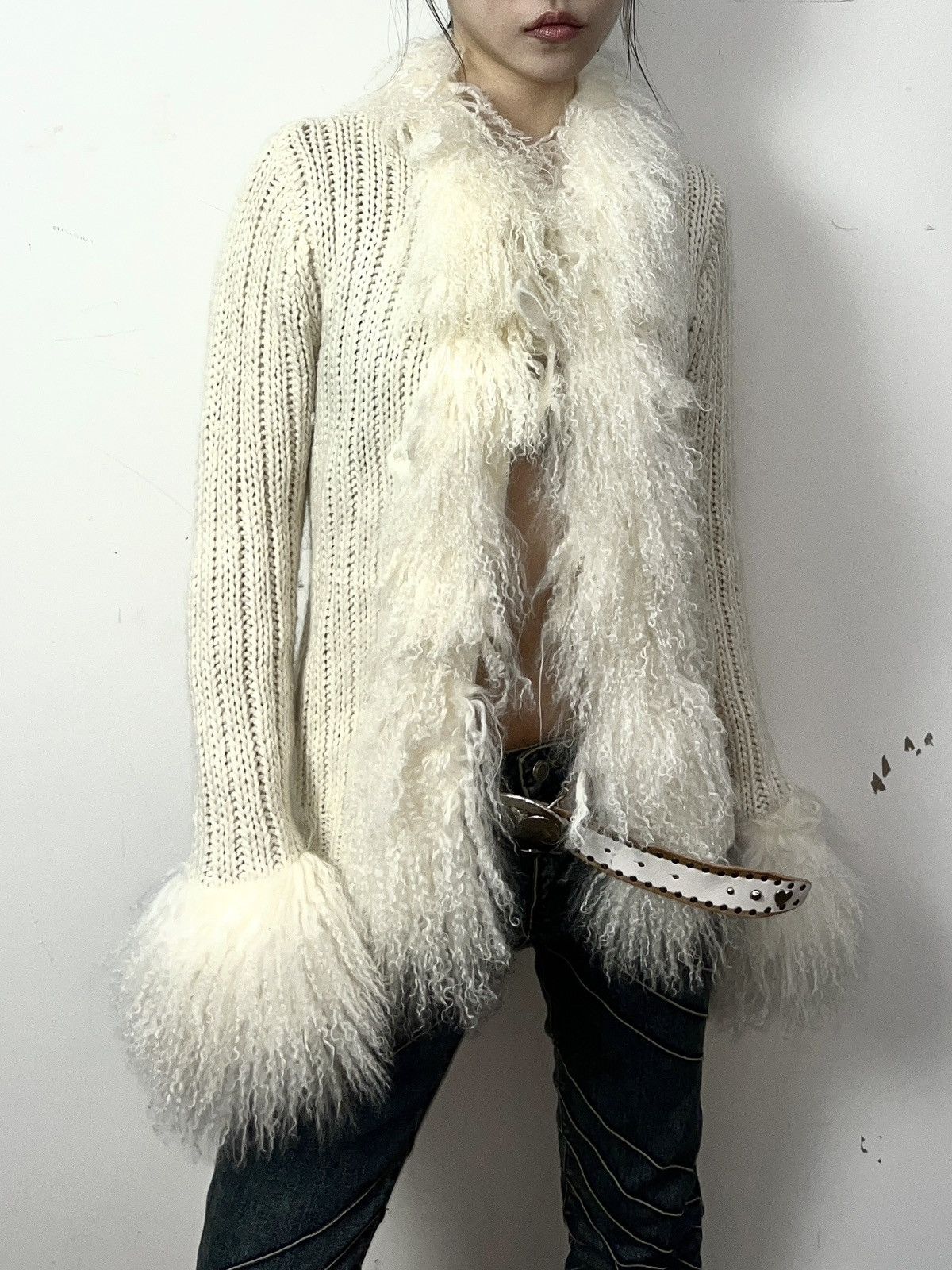 image of John Galliano Lamb Fur Cardigan in White, Women's (Size Small)