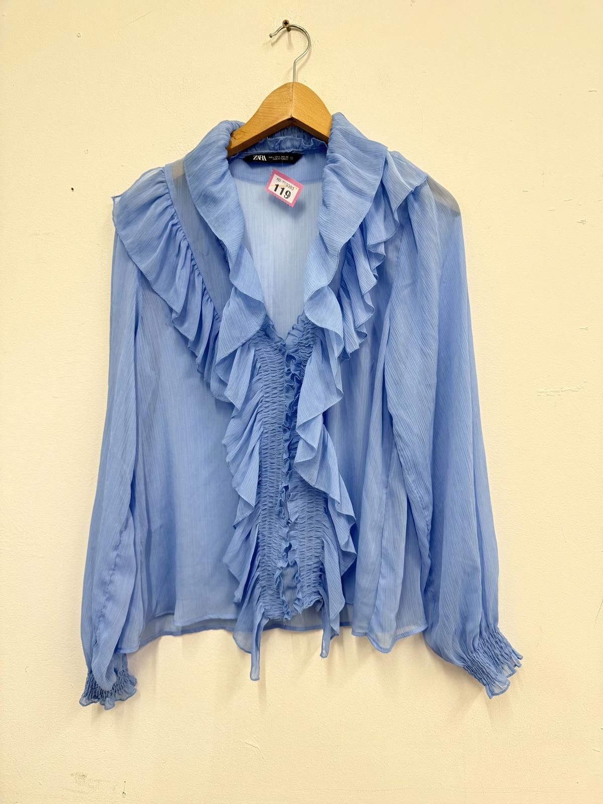 Zara Light Blue Ruffle Front Blouse Size L Size L / US 10 / IT 46 - 2 Thumbnail
