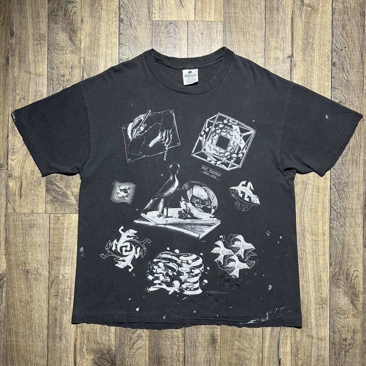 Vintage Vintage MC Escher Shirt Mens XL Black 1991 All Over Print Size US XL / EU 56 / 4 - 1 Thumbnail