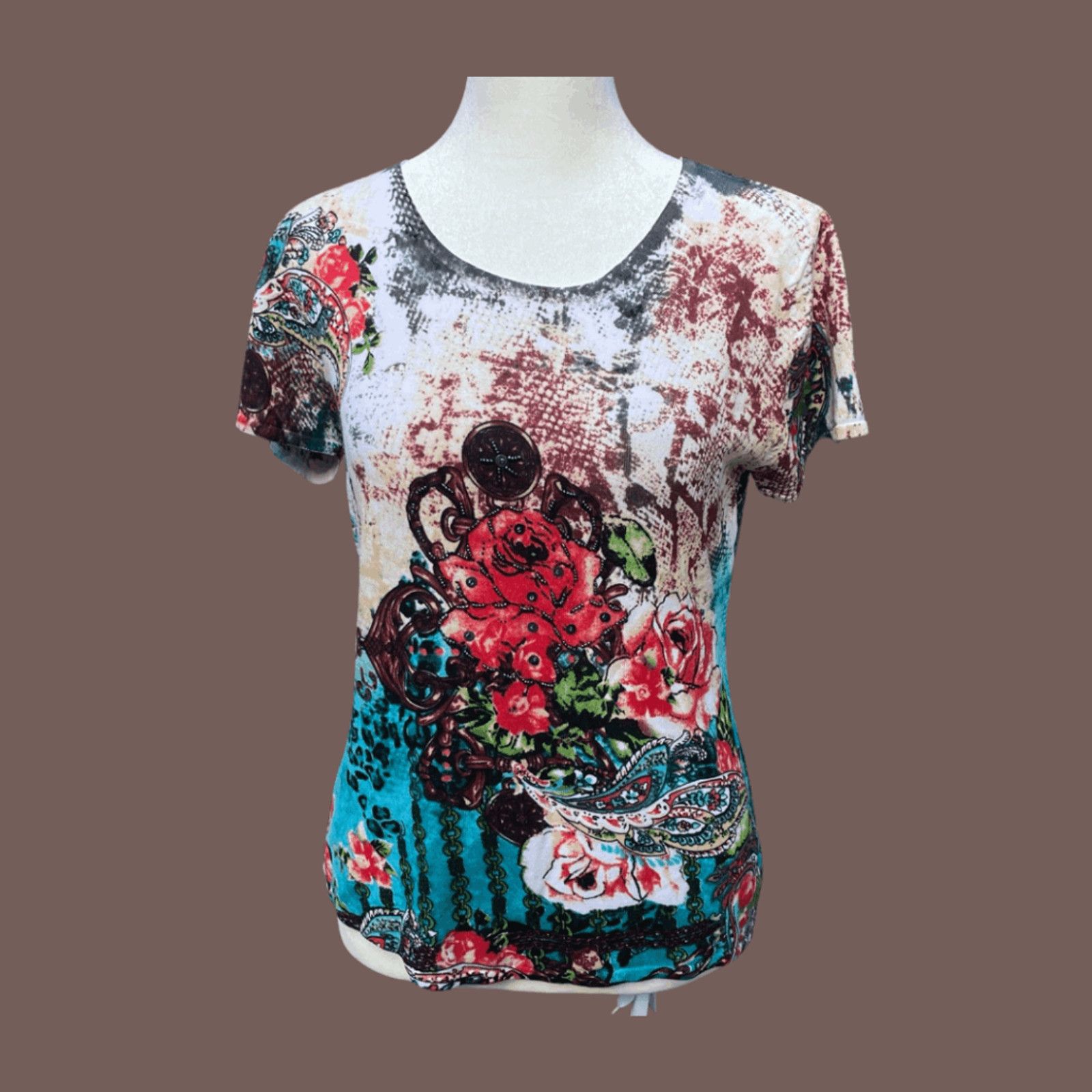 Vintage VTG Mesh Tee | Pierri NY Floral Print | Y2K Club Kid Core Size S / US 4 / IT 40 - 1 Thumbnail