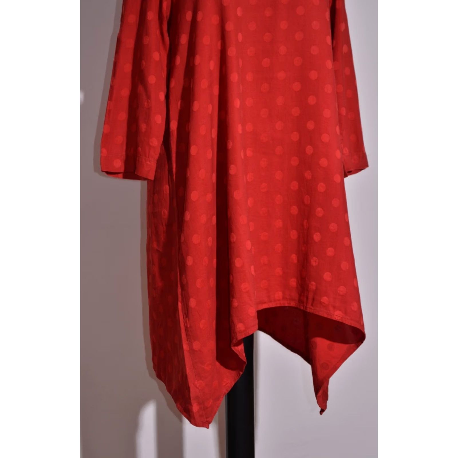 Vintage Grizas Red Polka Dot Linen Tunic Dress Asymmetric Hem Long Sleeve Oversized Sz S Size S / US 4 / IT 40 - 3 Thumbnail