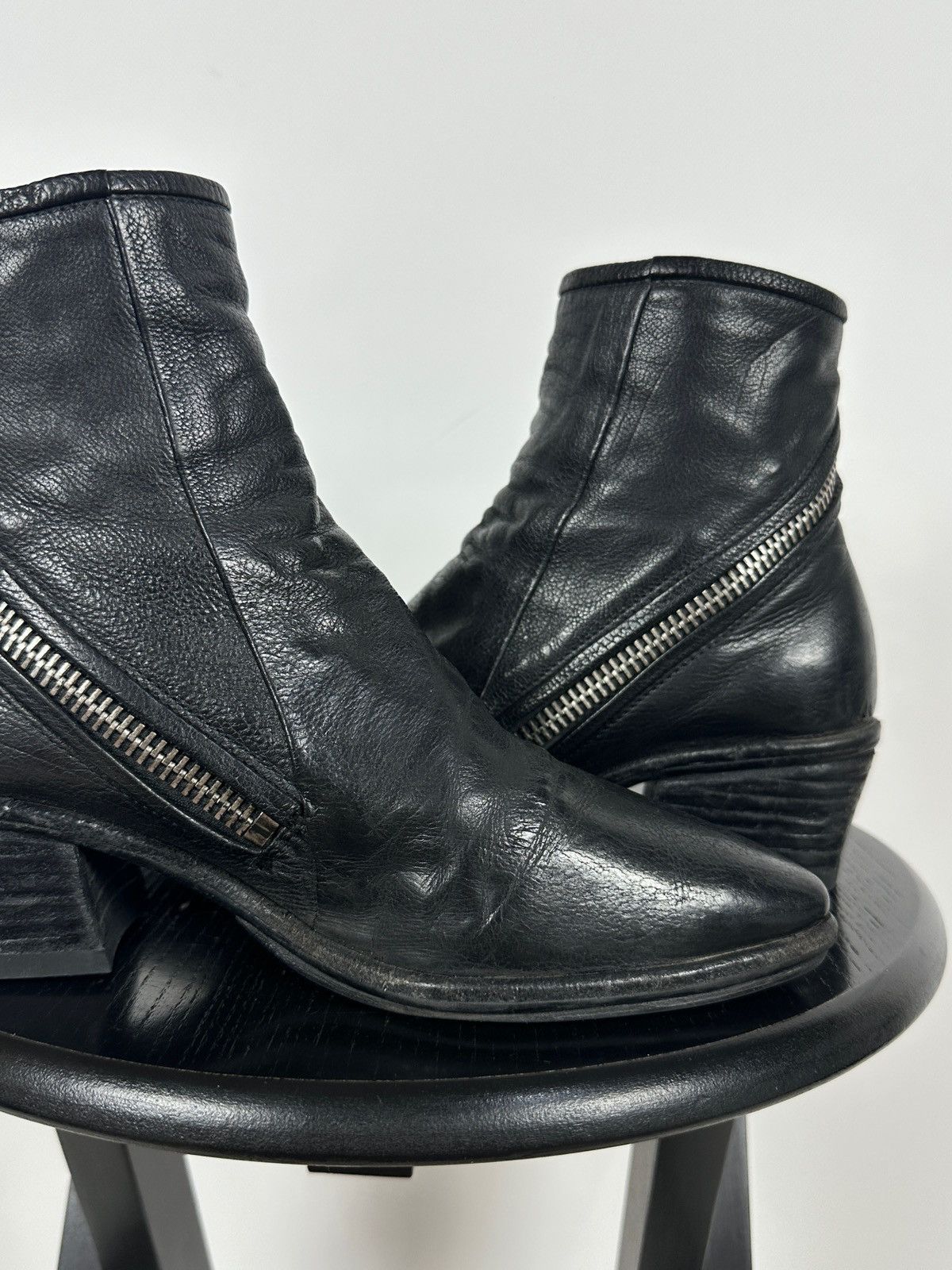 A.S.98 A.S.98 Black Leather Zipper Ankle Boots Size US 7 / IT 37 - 18 Thumbnail
