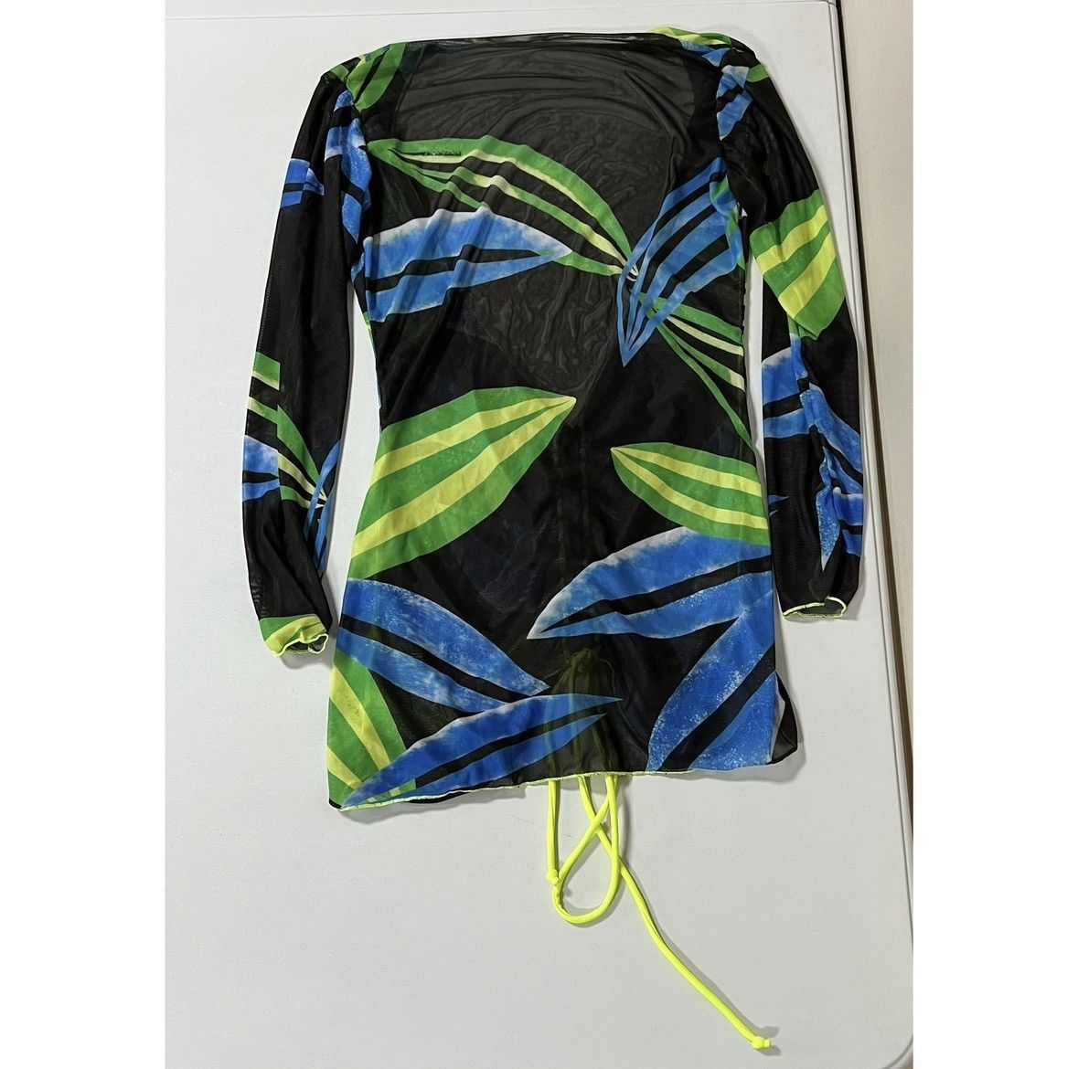 Japanese Brand Black Floral Mesh V-Neck Swim Beach Coverup Shirt Size M 💙💚✨ Size M / US 6-8 / IT 42-44 - 5 Thumbnail