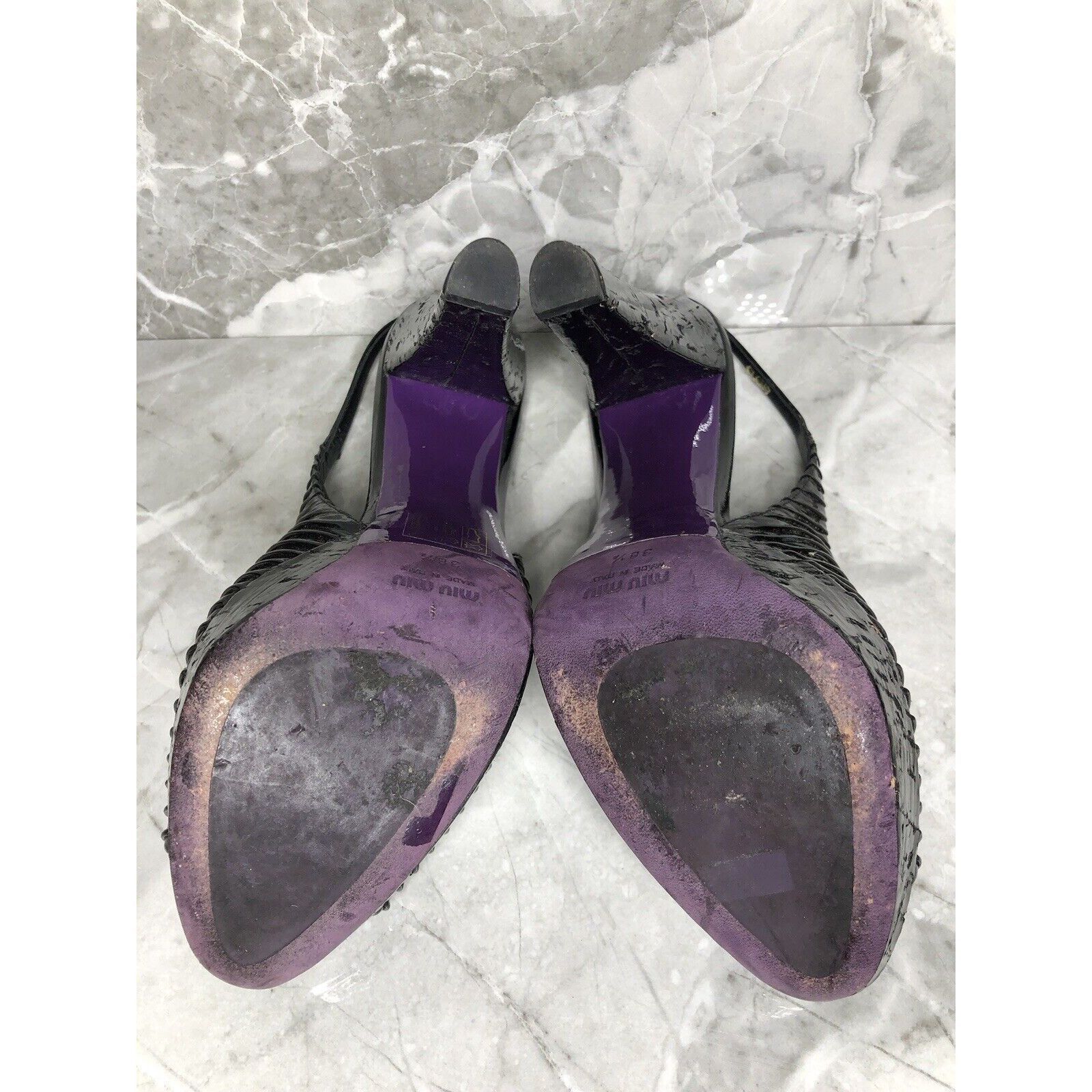 Miu Miu MIU MIU Black Patent Leather Peep Ankle Strap Platform Stile Size US 8 / IT 38 - 8 Thumbnail