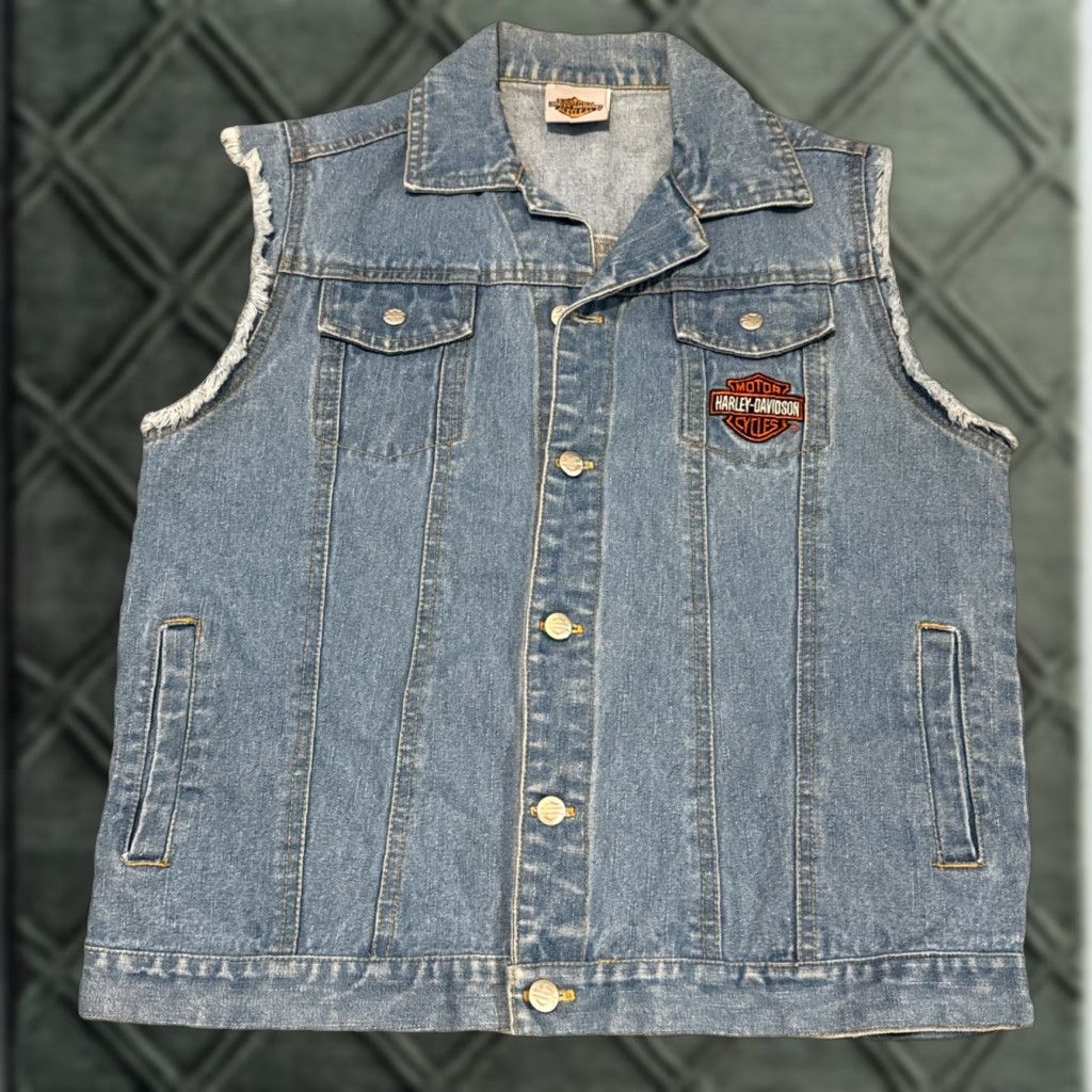 Denime VINTAGE Harley Davidson Motorcycles Women’s Denim Biker Vest Small XS-? Size 28" / US 6 / IT 42 - 1 Thumbnail