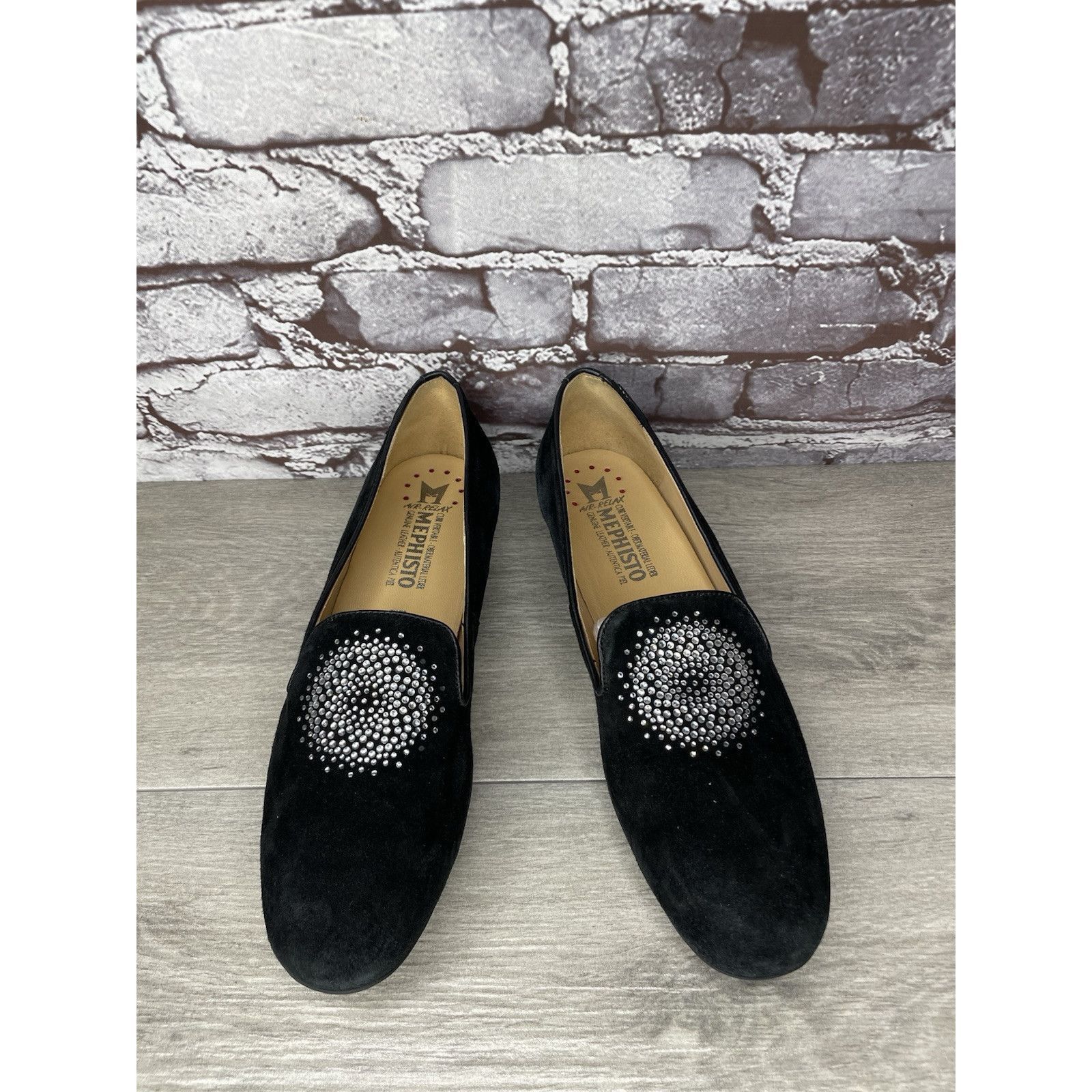 Mephisto Mephisto Air-Relax Black Suede Leather Rhinestone Heel Loafe Size US 10 / IT 40 - 3 Thumbnail