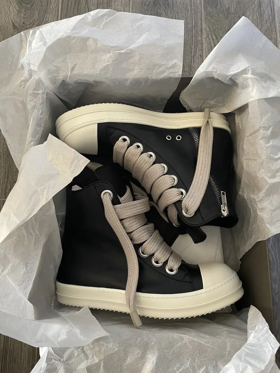 image of Rick Owens Jumbo Laces Leather Sneakers in Black, Men's (Size 11)
