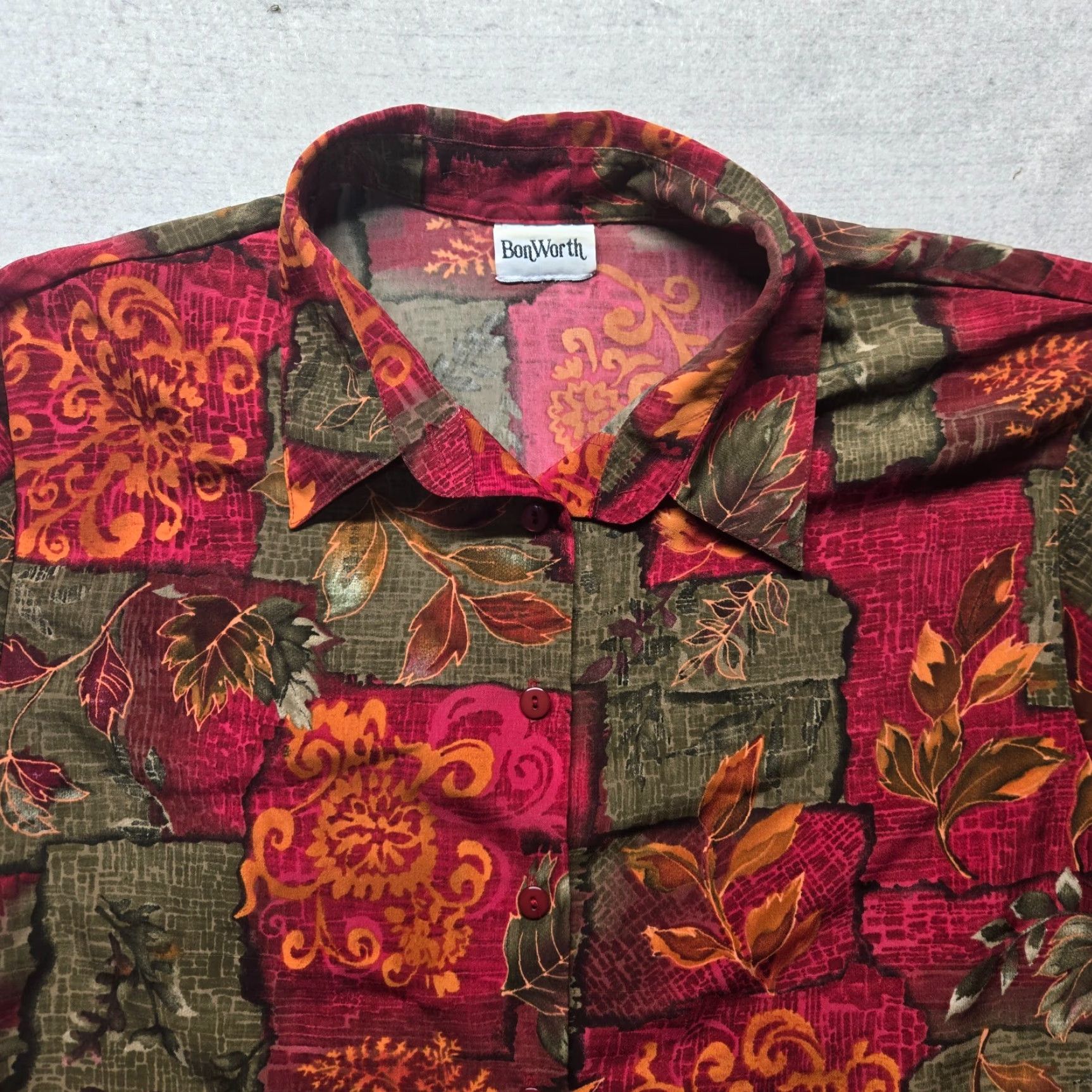 Vintage BonWorth Red Fall Button Up Shirt Long Sleeve Adult Women's Size XL Extra Large Shirt Womens XL Red BonWorth Fall Button-Up Long Sleeve Size XL / US 12-14 / IT 48-50 - 2 Thumbnail