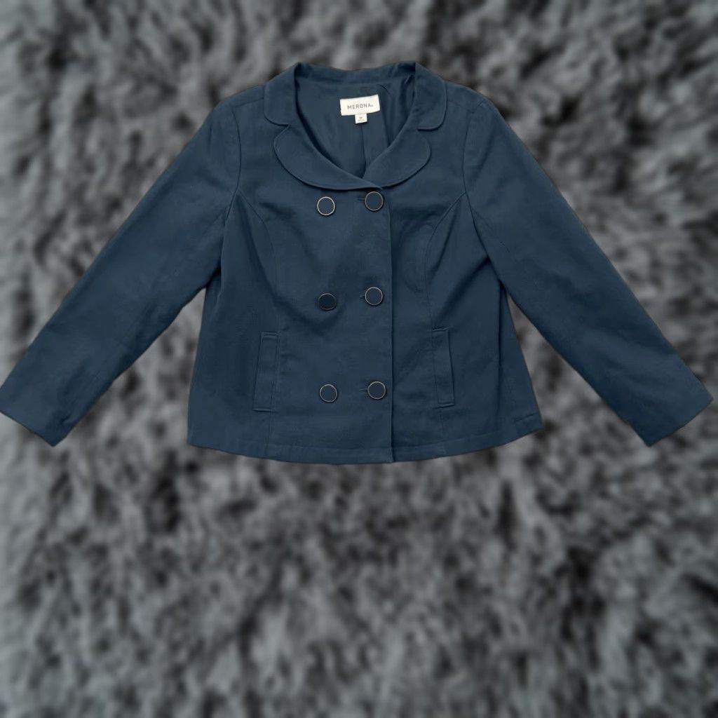 Merona Merona Jacket Womens M Double Breasted Office Preppy Minimalist Chic Teal Blue Pattern Solid Casual Workwear Pea Coat Size M / US 6-8 / IT 42-44 - 1 Thumbnail