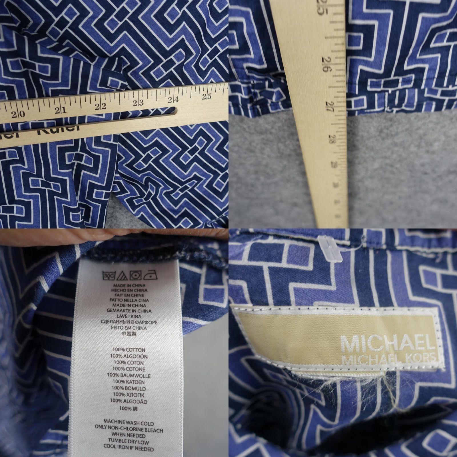 Michael Kors Michael Kors Shirt Womens XL Blue Geometric Print Button Up Cotton Top Work Col 100% Cotton Button-Up Breathable Lightweight Casual Long Sleeve Girls? Size XL / US 12-14 / IT 48-50 - 8 Thumbnail