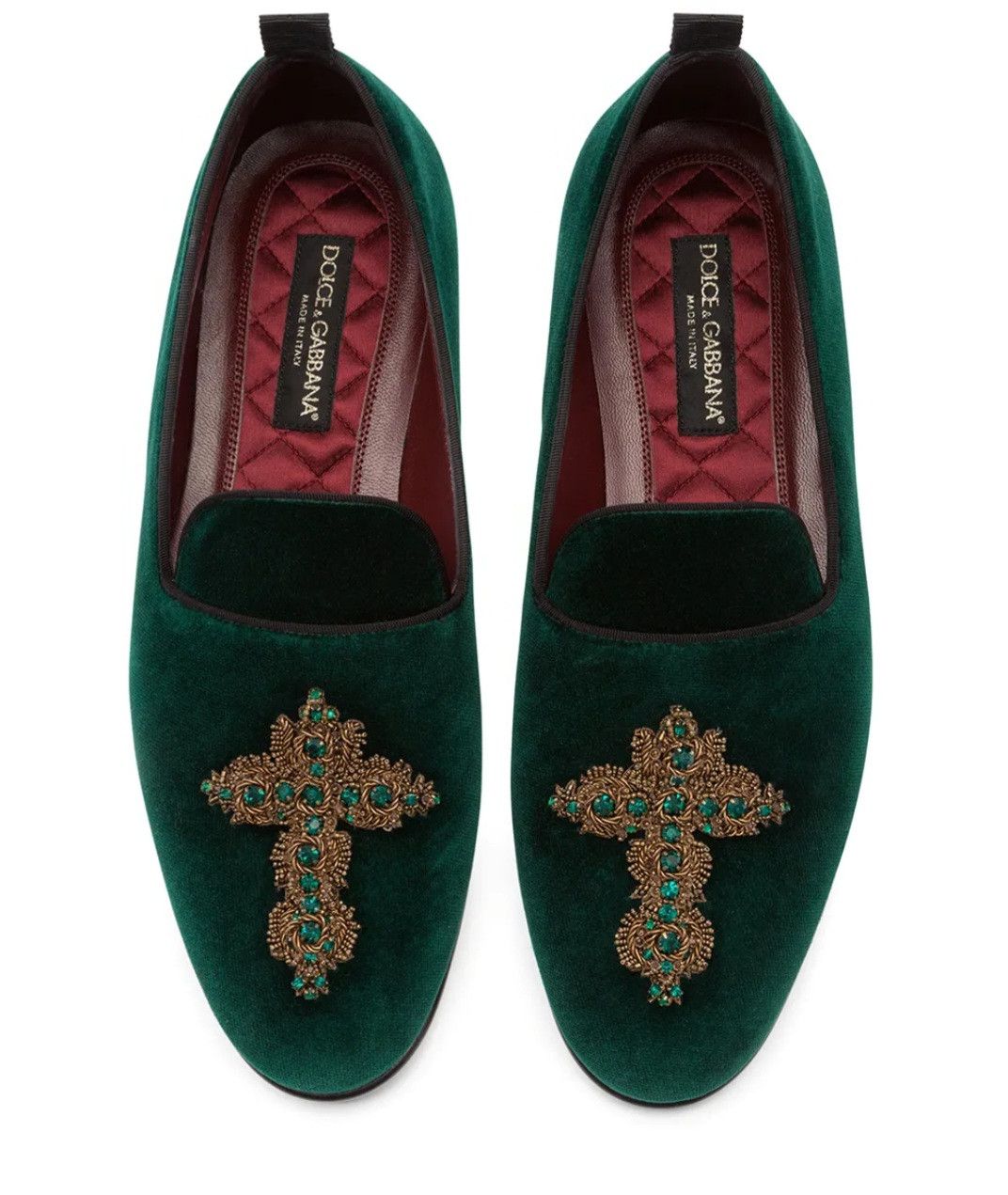 Dolce & Gabbana Dolce & Gabbana Emerald Velvet Loafers/Gold Cross Detail 10 Size US 10.5 / EU 43-44 - 1 Thumbnail