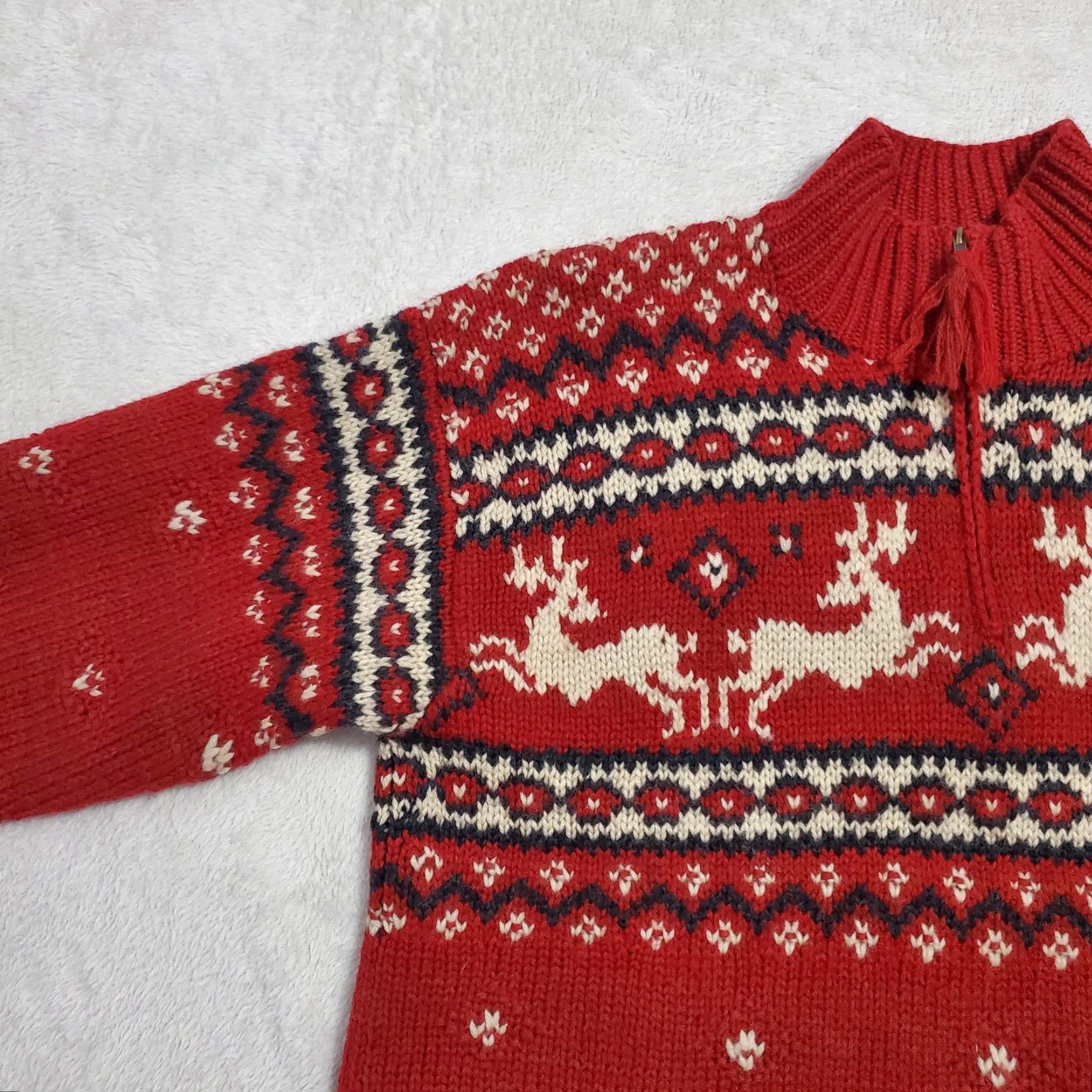 Ralph Lauren VINTAGE Lauren Ralph Lauren Sweater Woman S Red Wool Reindeer Nordic 1/4 Zip Mock Neck Hand Knit Winter Casual Christmas Size S / US 4 / IT 40 - 7 Thumbnail
