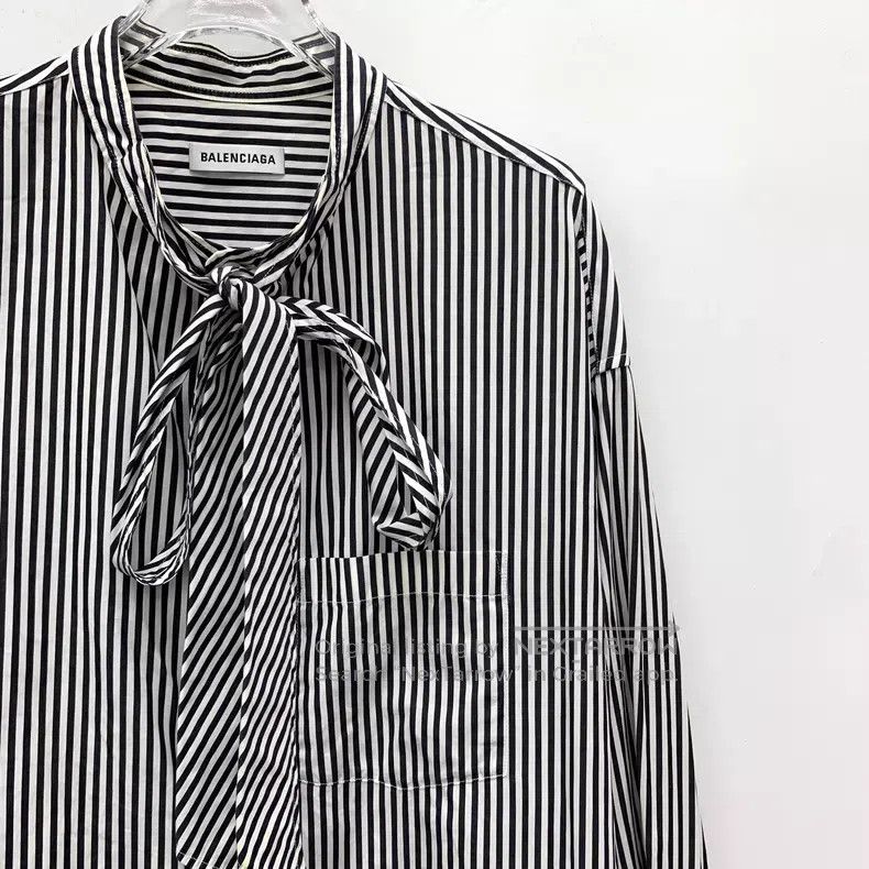 Balenciaga Balenciaga Black Vertical Striped Tie Bow Cotton Long Slee Size 4XL / US 24-26 - 3 Thumbnail