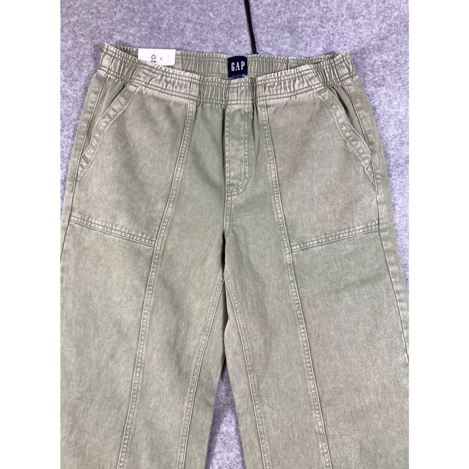 Gap Gap Pull On Pants Womens L Green Denim Straight Leg Elastic Waist Preppy NWT Lounge Pockets Size 36" / US 14 / IT 50 - 2 Thumbnail