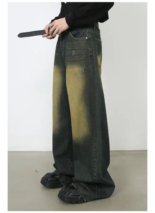 Hypebeast × Japanese Brand × Jean Pants Loose distressed retro trendy wide-leg jeans for men Size US 34 / EU 50 - 4 Thumbnail
