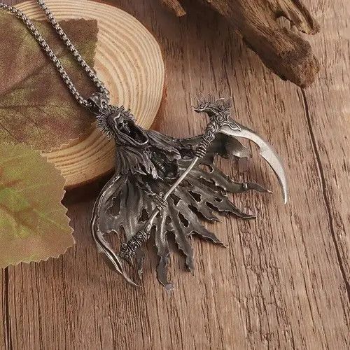 Jewelry Gothic Hell Reaper Sickle Death Devil Skull Pendant Necklace Size ONE SIZE - 4 Thumbnail
