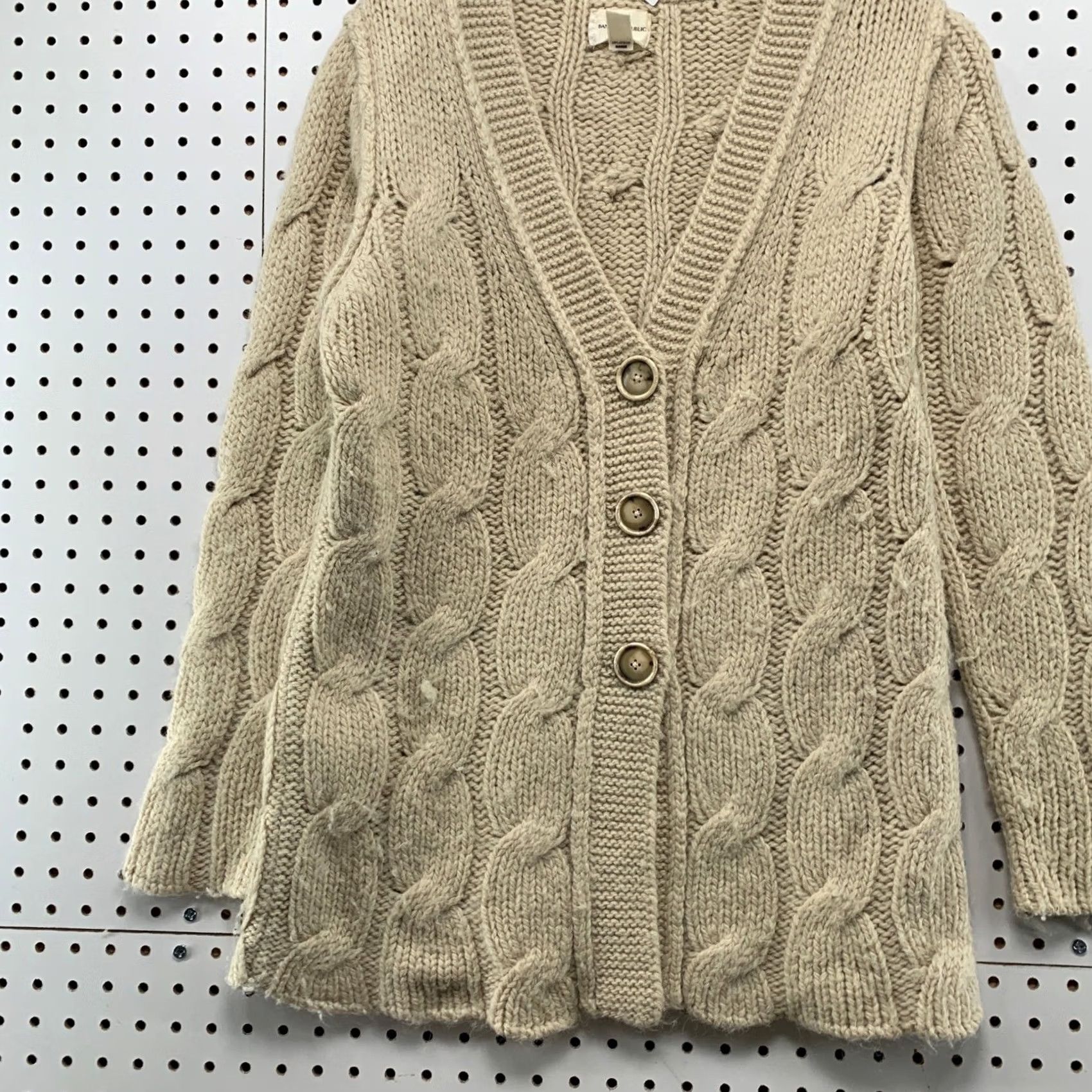 Banana Republic Banana Republic Cardigan Sweater Womens Medium Tan Alpaca Wool Cable Knit Chunky Size M / US 6-8 / IT 42-44 - 6 Thumbnail