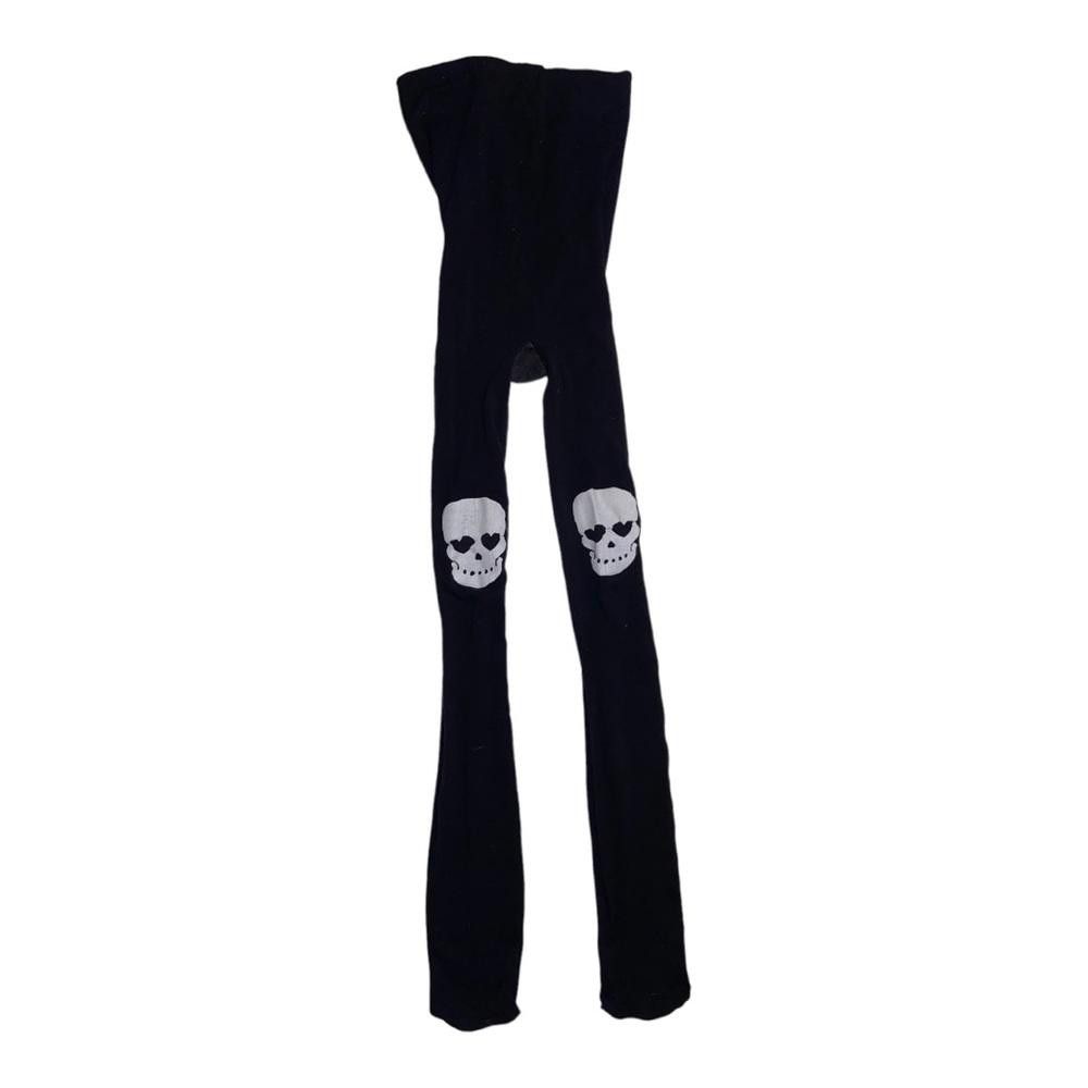 Designer Skull Knee Black Tights Size ONE SIZE - 2 Thumbnail
