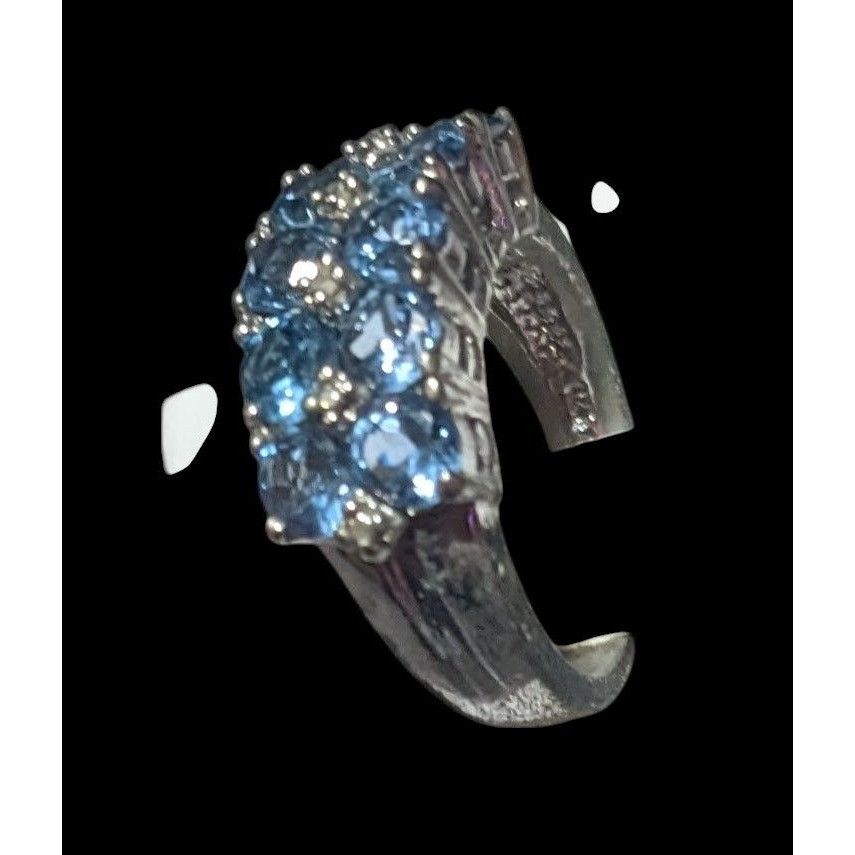Other Blue And Clear Gemmed Double Row Silver Tone Ring Size 5 3/4 Size ONE SIZE - 13 Thumbnail