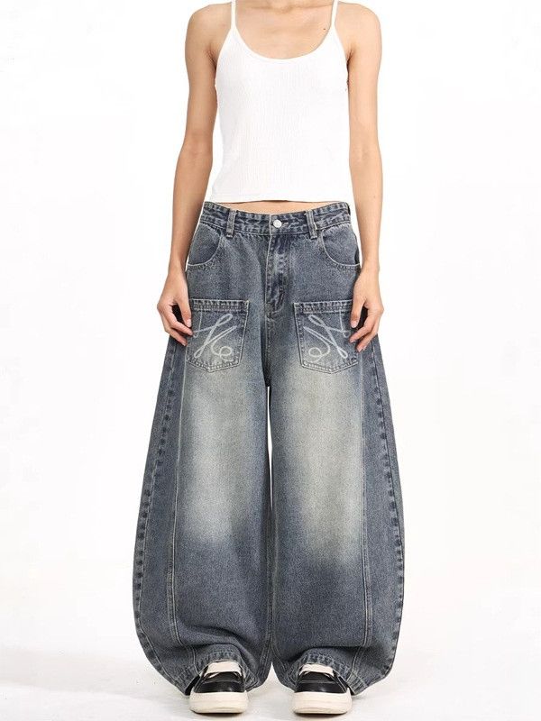 Vintage Men's Retro Patchwork Baggy Wide-Leg Curved Jeans Size US 32 / EU 48 - 1 Thumbnail