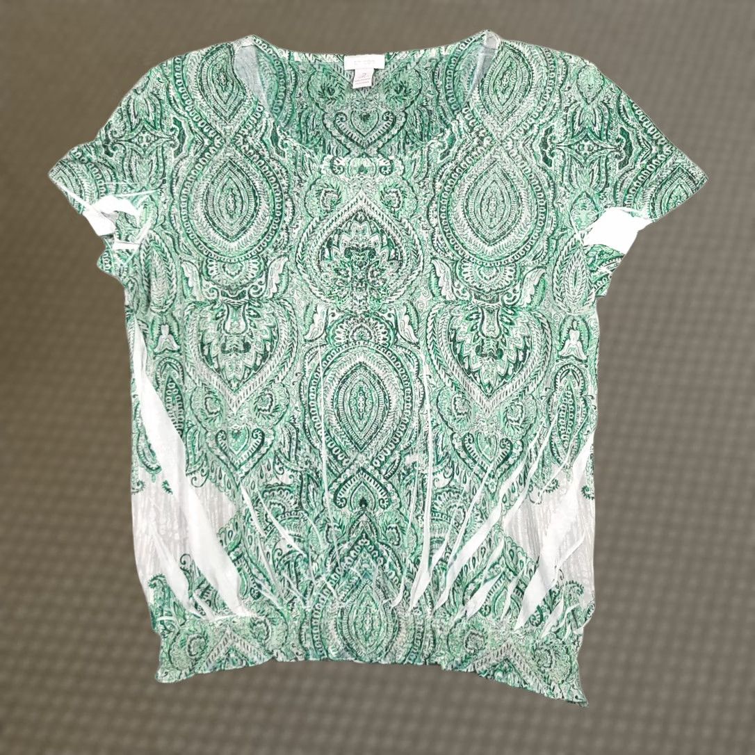 Vintage VINTAGE Chico's Shirt Women's Large Green Geometric Burnout Studded Cinched USA Size L / US 10 / IT 46 - 1 Thumbnail