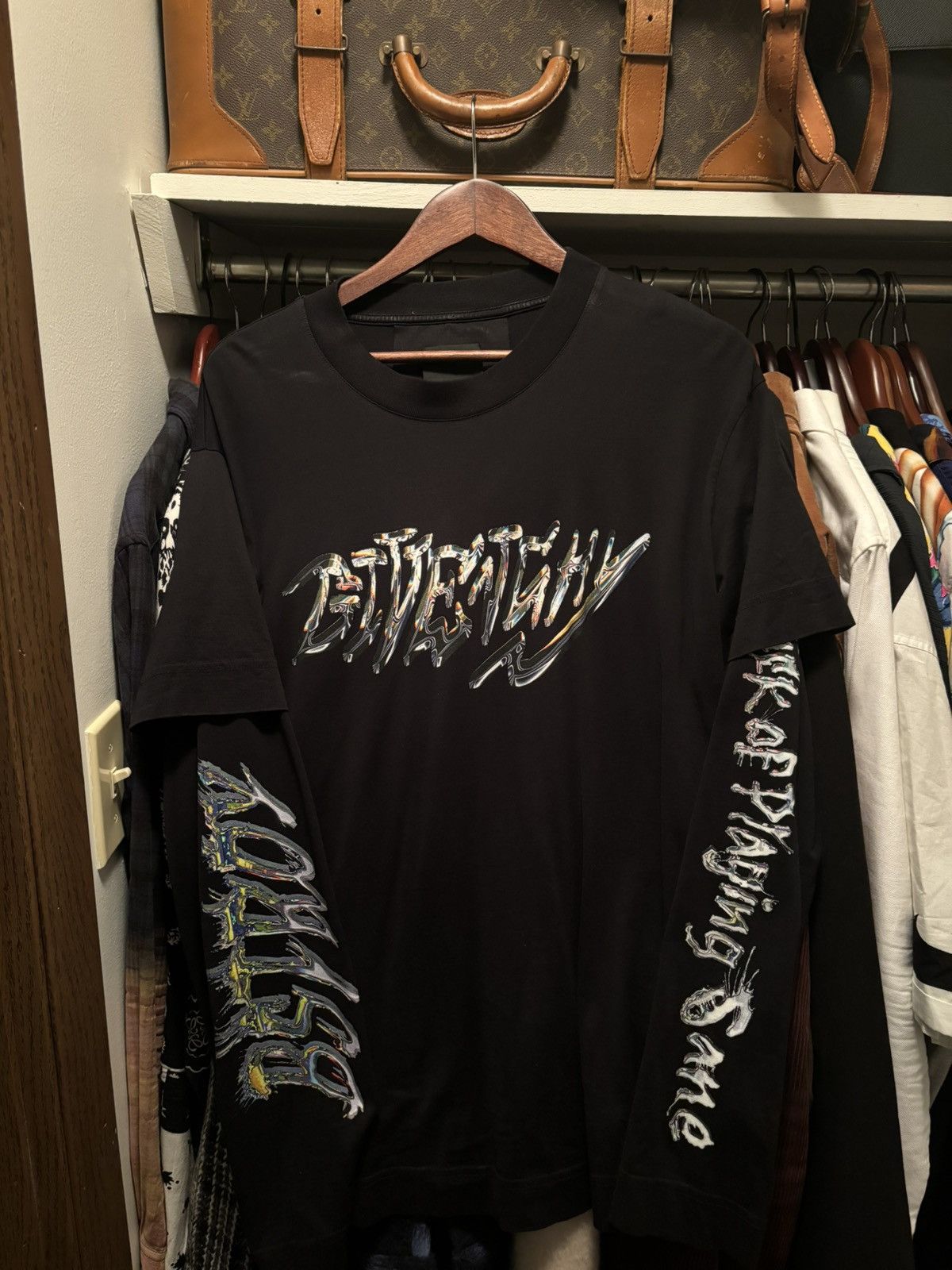 (B).Stroy × Givenchy Black Double Layer Long Sleeve T-shirt Size US L / EU 52-54 / 3 - 1 Thumbnail
