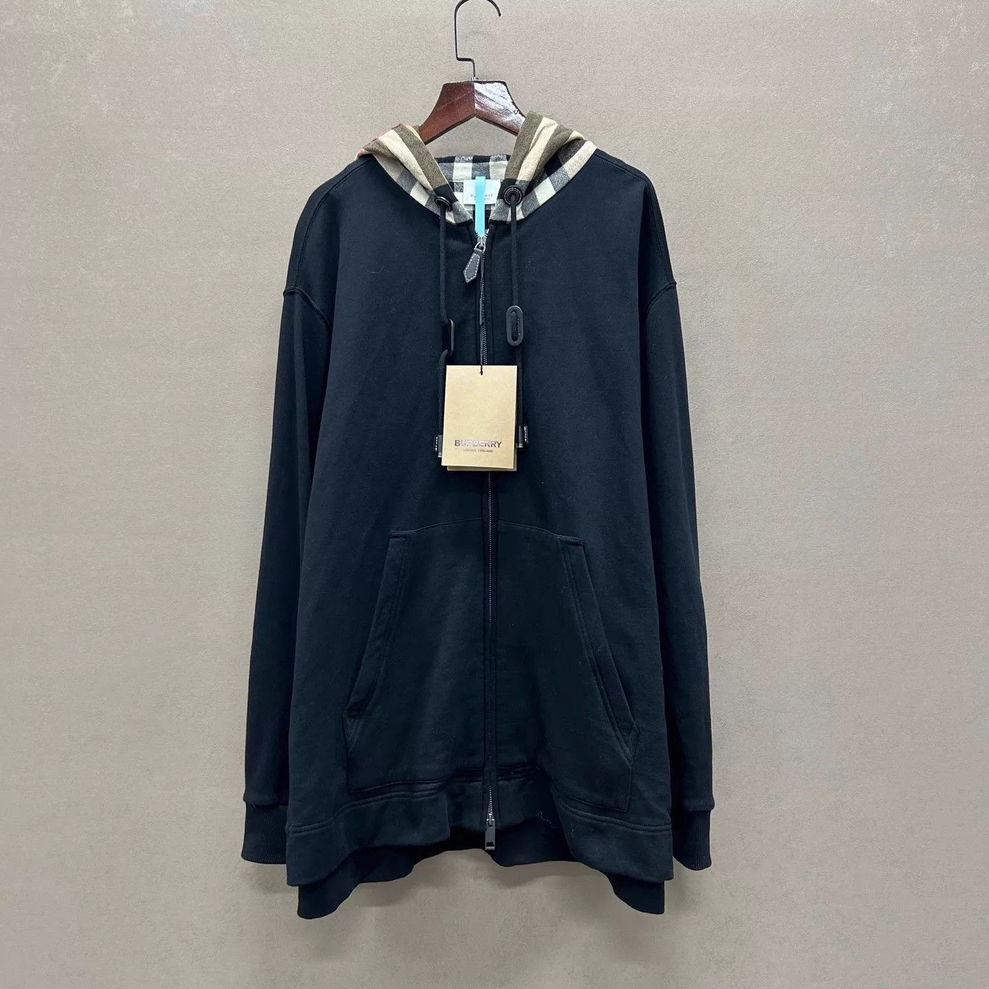 Black Zip-Up Hoodie with Checkered Lining
