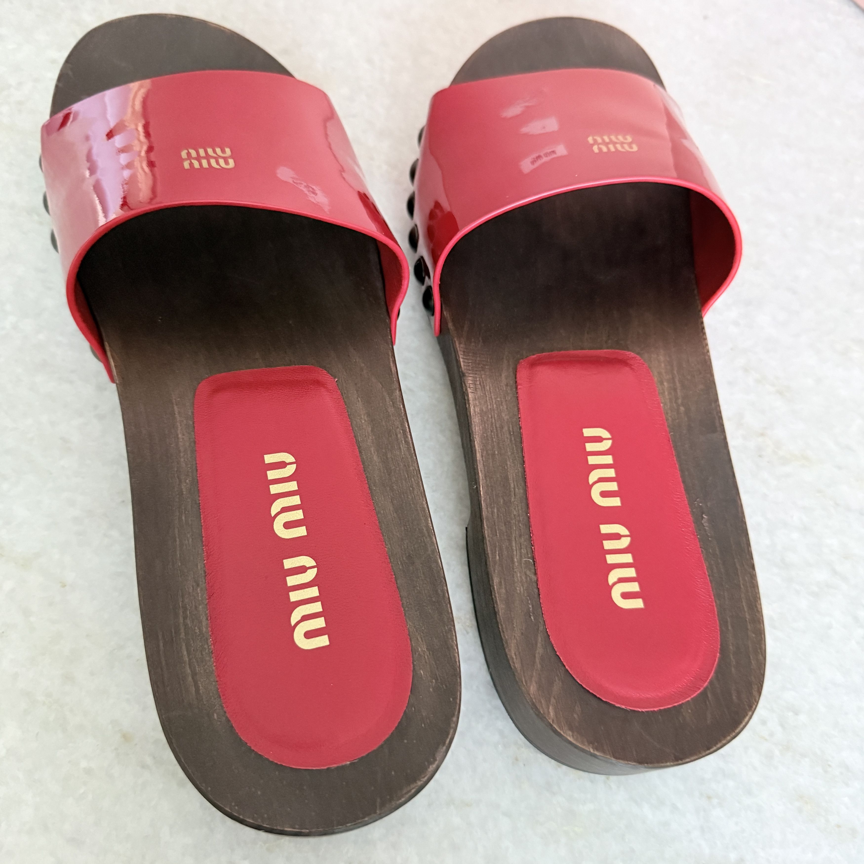 Miu Miu MIU MIU 5Z425E Red Patent Leather Wooden Clogs Sandals Size US 6 / IT 36 - 8 Thumbnail