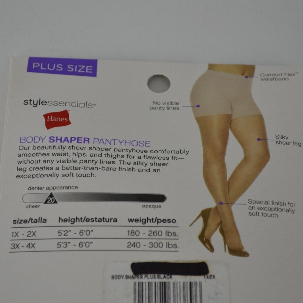 Hanes Hanes Body Shaper Pantyhose Silky Sheer Leg 1x/2x Black Plus Size ONE SIZE - 11 Thumbnail