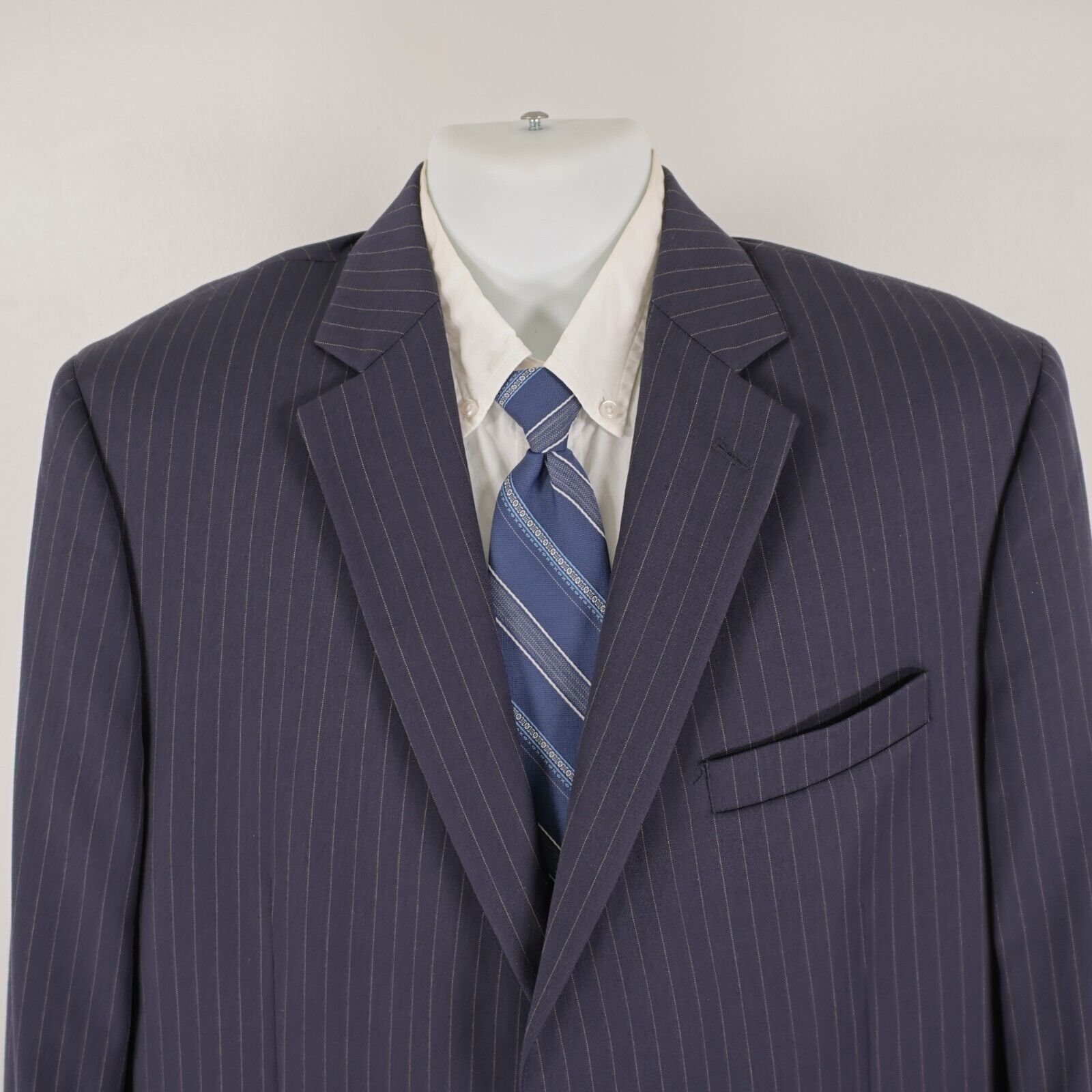 Stafford Stafford Super 100s Wool Blue Striped 2 Piece Suit 44R 37/33 Size 44R - 4 Thumbnail