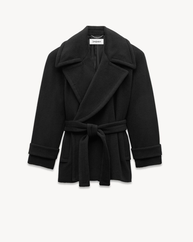 Saint Laurent Paris o1b1hav111225 811014 Short Coat in Brushed Wool in Black Size US S / EU 44-46 / 1 - 1 Thumbnail