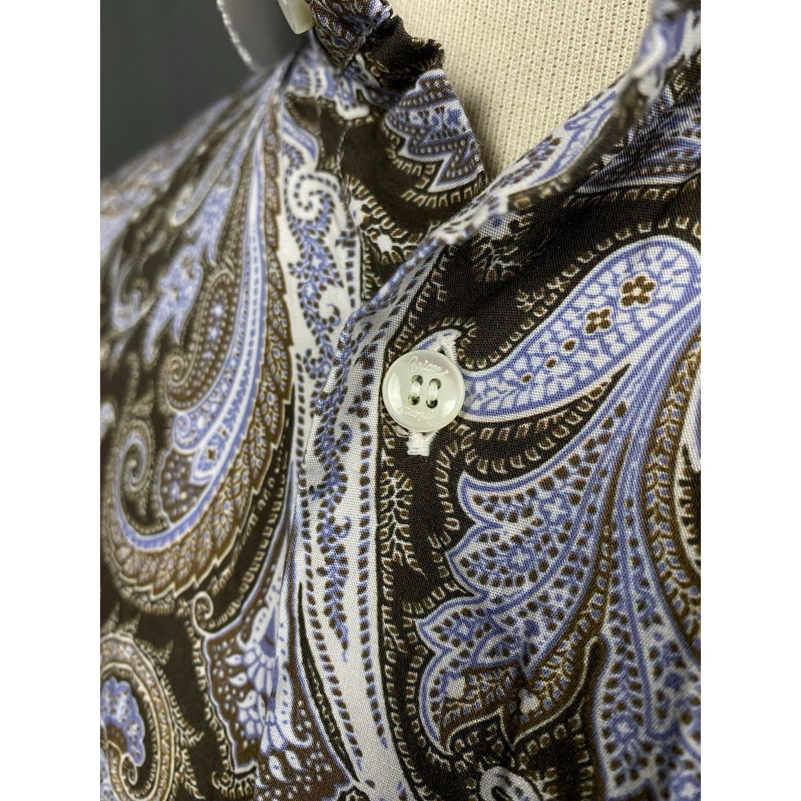Brioni Brioni Men's Multicolor Blue Paisley Shortsleeve Shirt Size Size US XL / EU 56 / 4 - 8 Thumbnail