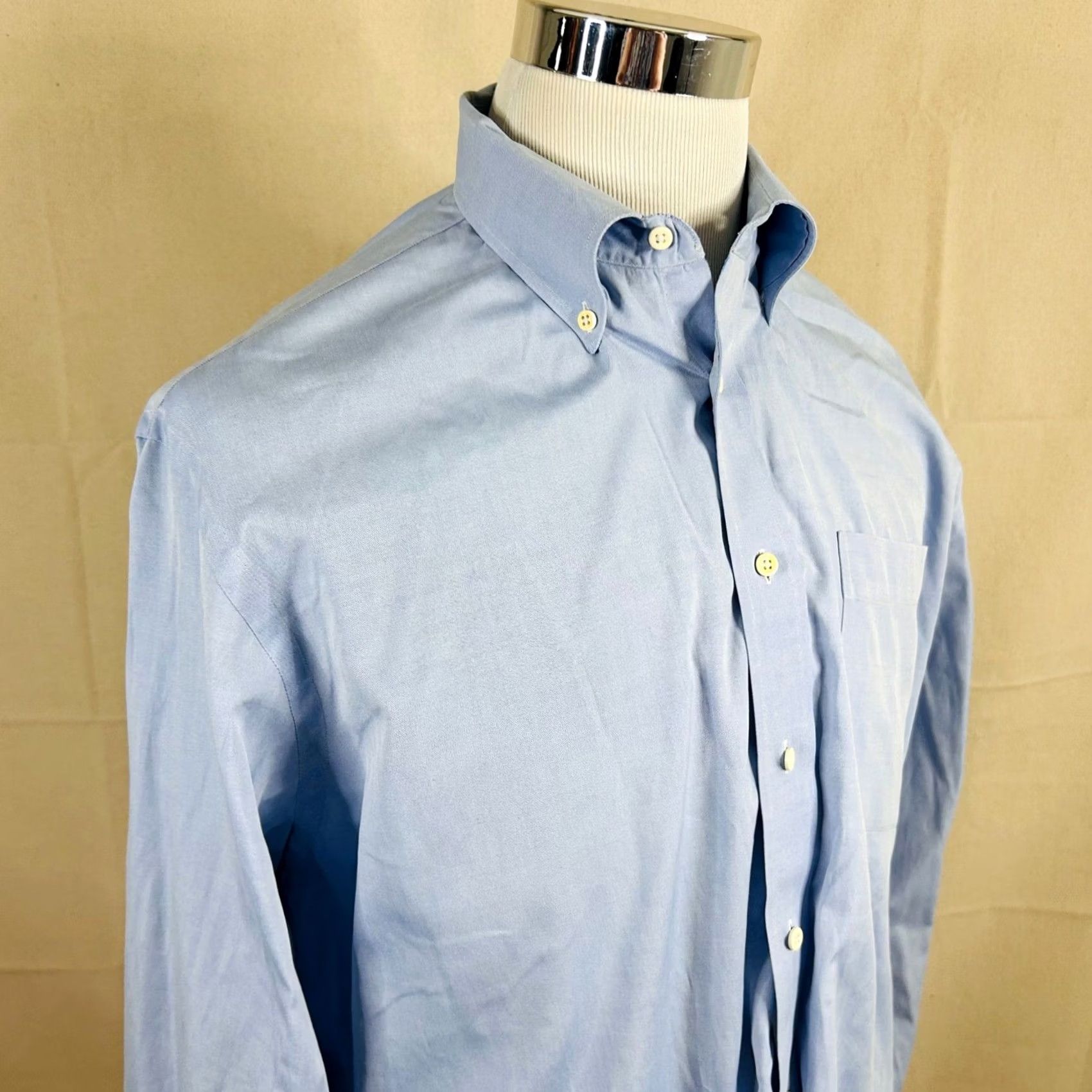 Nordstrom Nordstrom Dress Shirt Men 2x2 Pinpoint Cotton Light Blue 16.5 35 Button-Down- Collar Pocket Long Sleeve Regular Fit Mens Size 46R - 2 Thumbnail