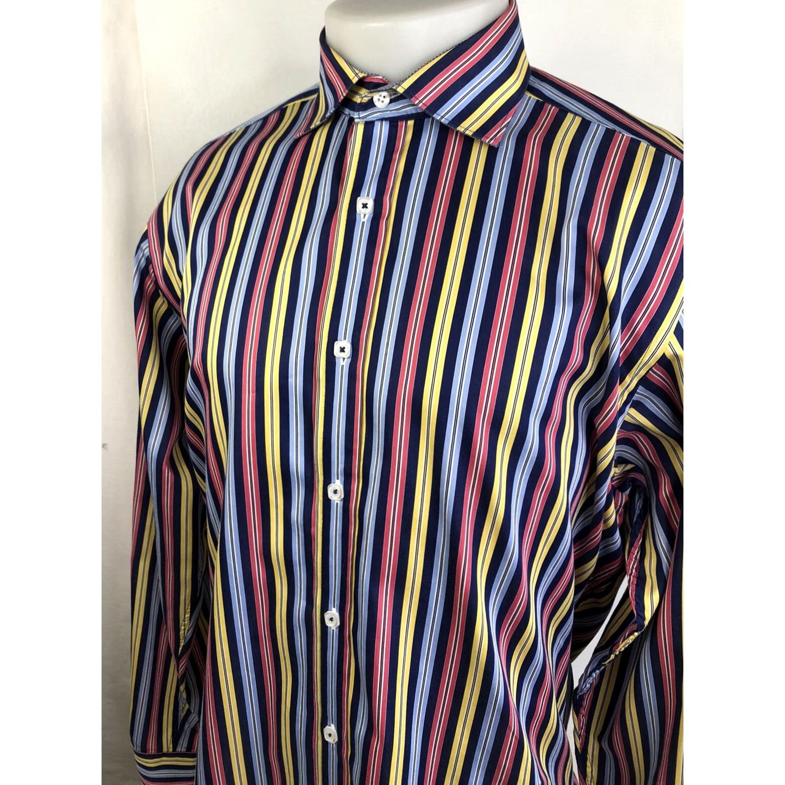 BUGATCHI BUGATCHI Shirt Mens L Embroidered Lion Classic Fit Striped Blue Red Yellow Colorful Button-Up Size US L / EU 52-54 / 3 - 2 Thumbnail