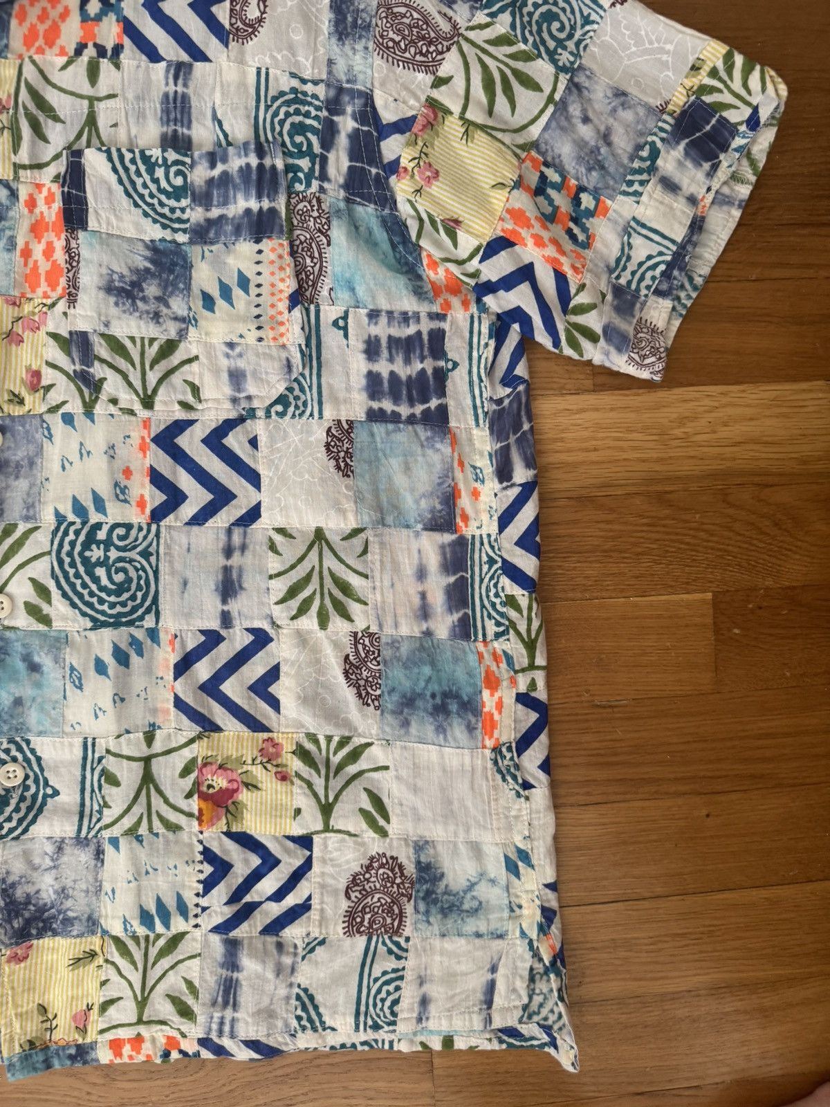 Engineered Garments Engineered Garments White Blue Patchwork Ethno Print Camp Size US XS / EU 42 / 0 - 9 Thumbnail