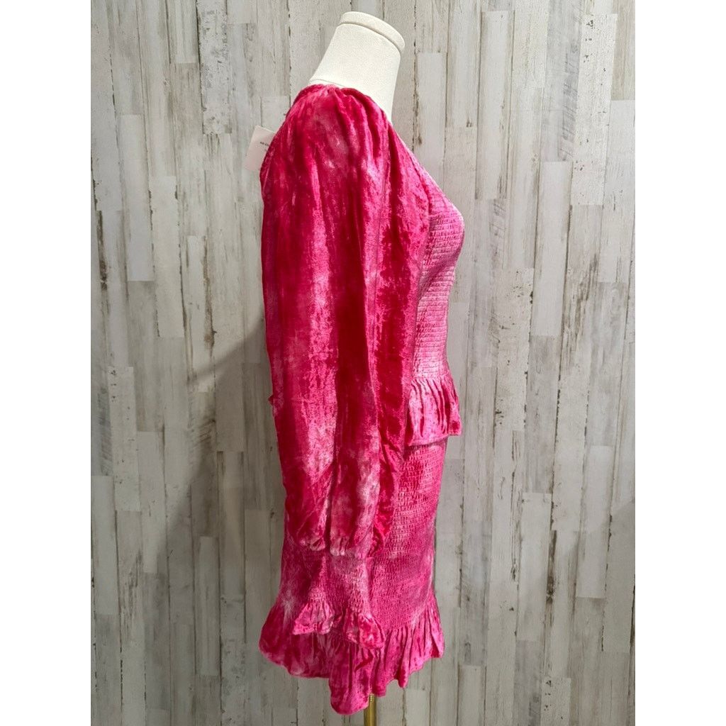 LoveShackFancy LoveShackFancy Evan Pink Tie Dye Velvet Mini Dress Medium Size M / US 6-8 / IT 42-44 - 5 Thumbnail