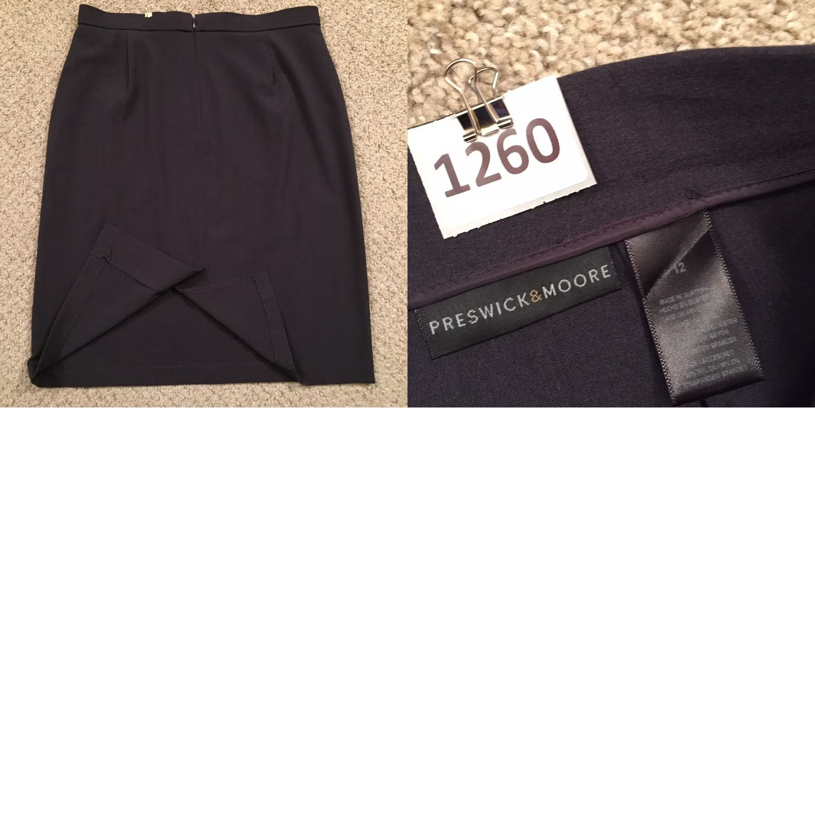Vintage Preswick & Moore Skirt Knee Length Gray Size 12 Pencil Business Women Regular Unlined Zip Size 34" / US 12 / IT 48 - 8 Thumbnail