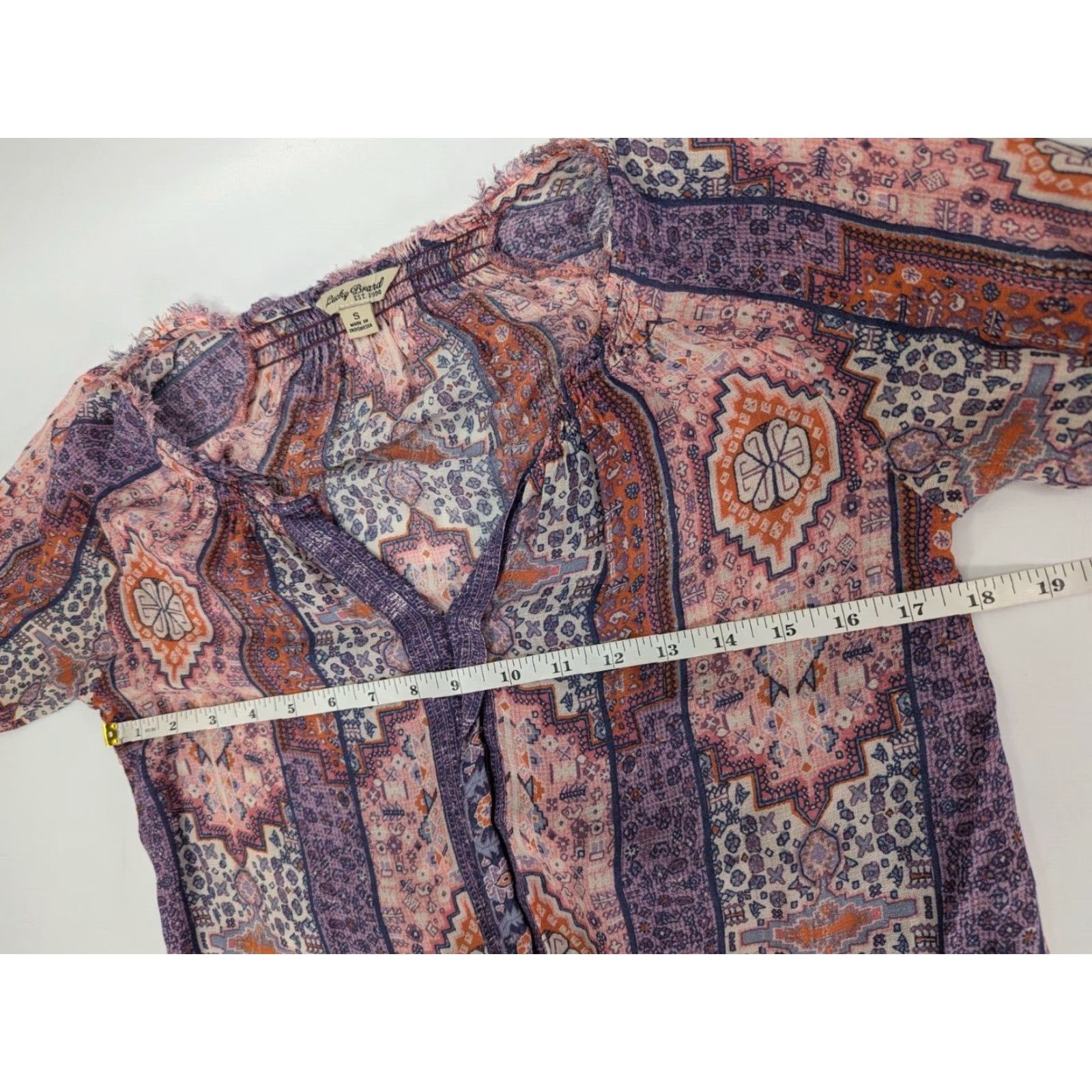 Lucky Brand Lucky Brand Blouse Women’s Small Fringe Trim Geometric Purple V-Neck Casual Shirt Size S / US 4 / IT 40 - 5 Thumbnail