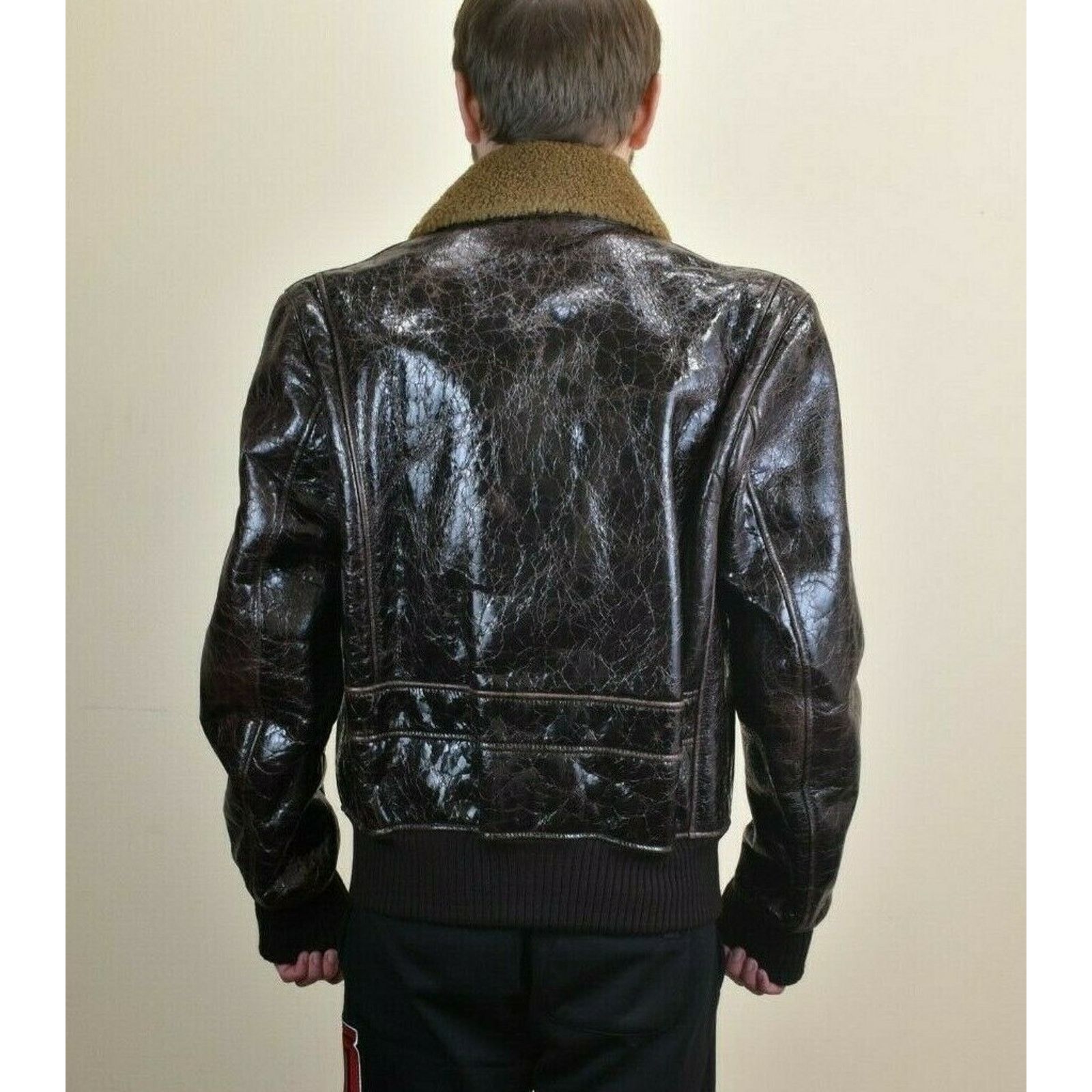 Dolce & Gabbana DOLCE GABBANA BROWN LEATHER BOMBER SHEARLING JACKET 54 44 Size US L / EU 52-54 / 3 - 4 Thumbnail